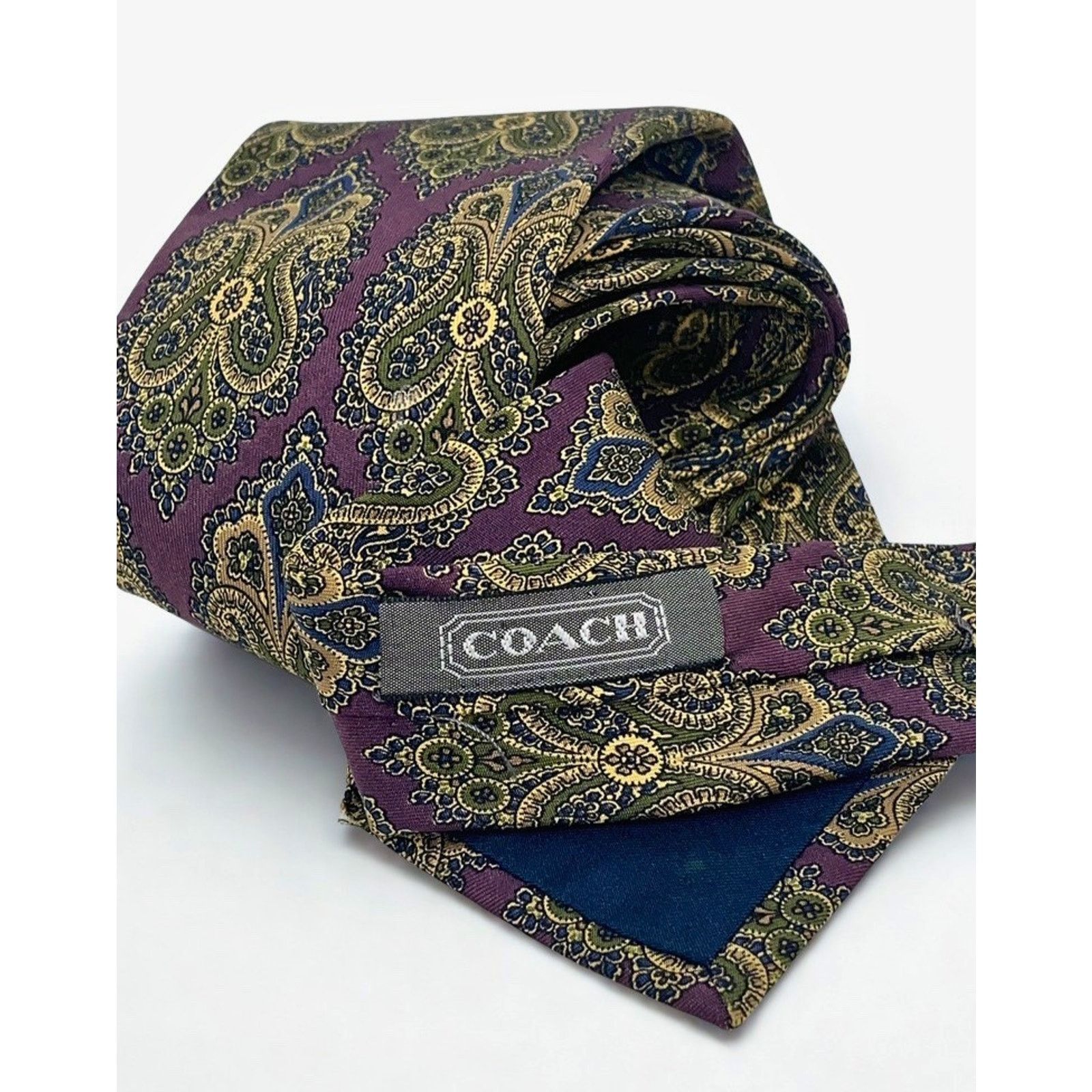 Coach Coach Silk Tie Purple Gold Paisley Floral Italy Luxury Size ONE SIZE - 6 Thumbnail