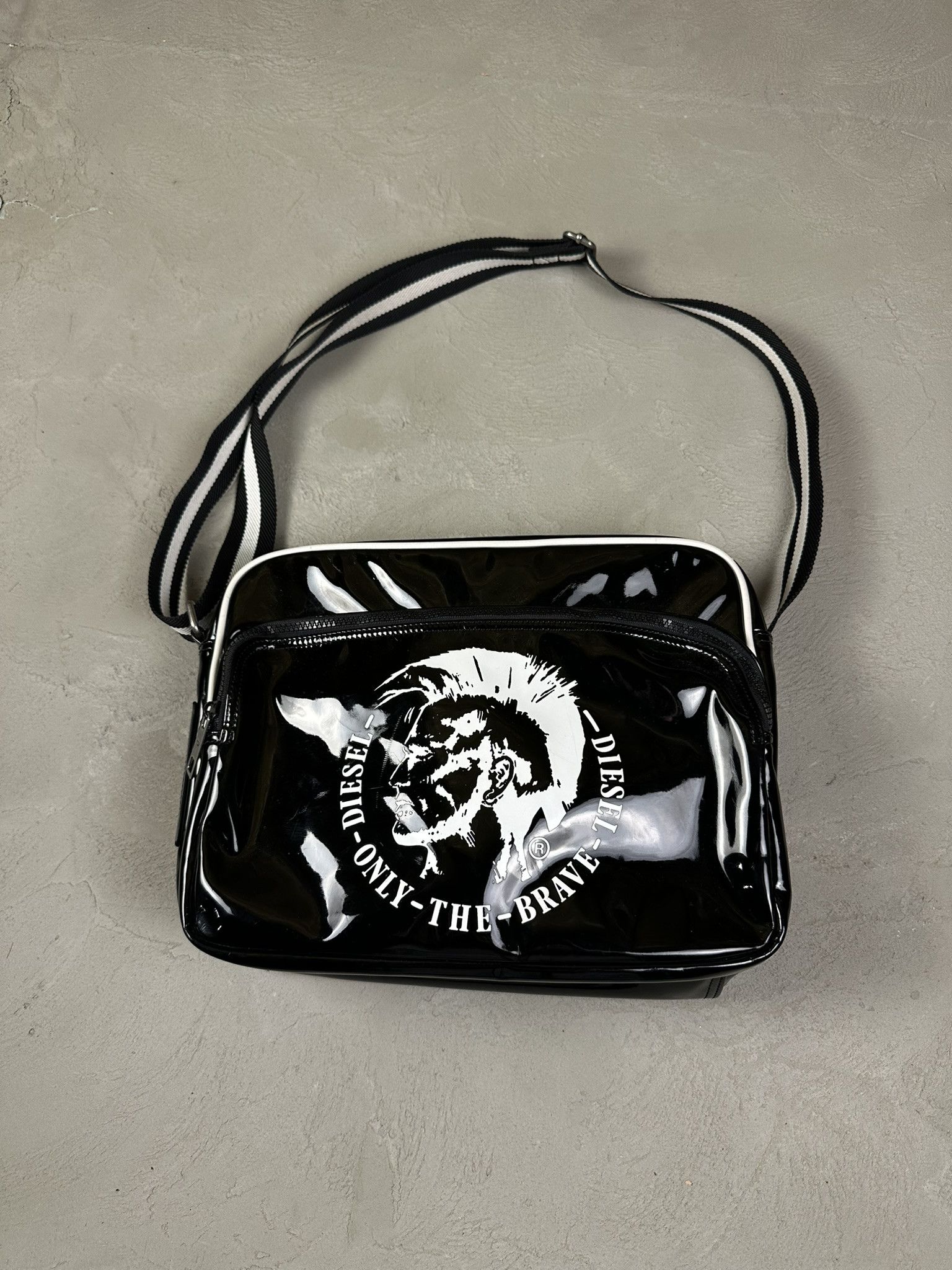 Y2K Diesel Punk Logo Nylon Shoulder Bag in Blue, Men's