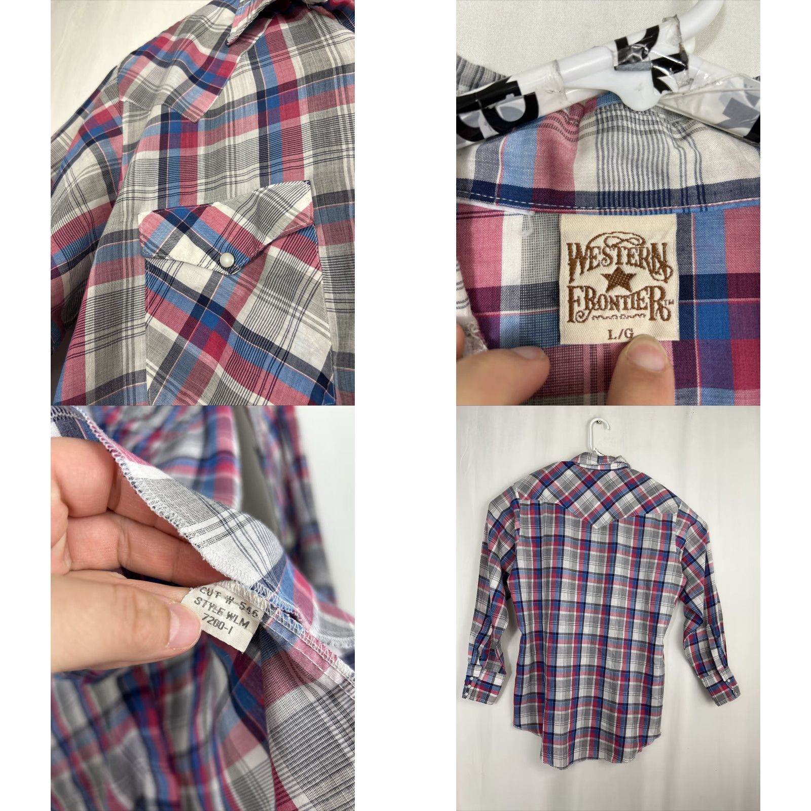 Vintage VINTAGE Western Frontier Mens Large Pearl Snap Long Sleeve Plaid Red White Blue Shirt Size US L / EU 52-54 / 3 - 8 Thumbnail
