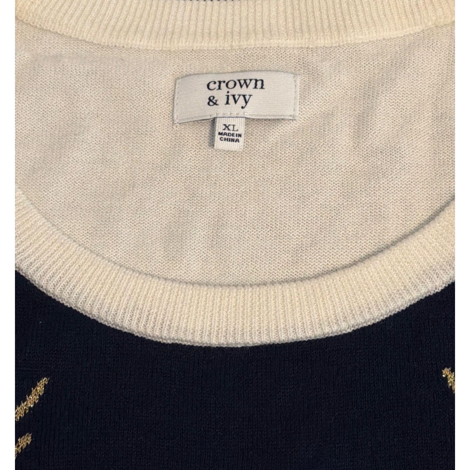 Other Crown & Ivy Navy Blue White Striped Sweater Gold Reindeer Cr Size XL / US 12-14 / IT 48-50 - 4 Thumbnail