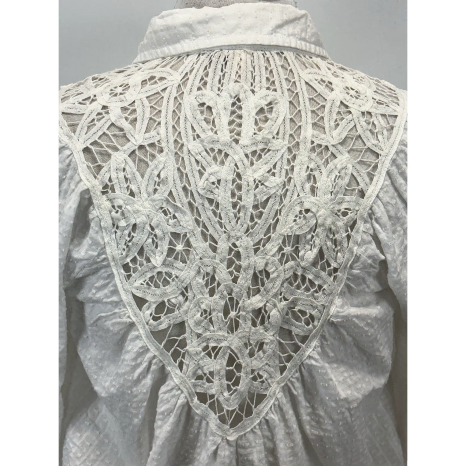 Vintage Pilcro Boho Button-Up Blouse Women's Small White Floral Lace Back Classic Fitted Sleeve Size S / US 4 / IT 40 - 6 Thumbnail