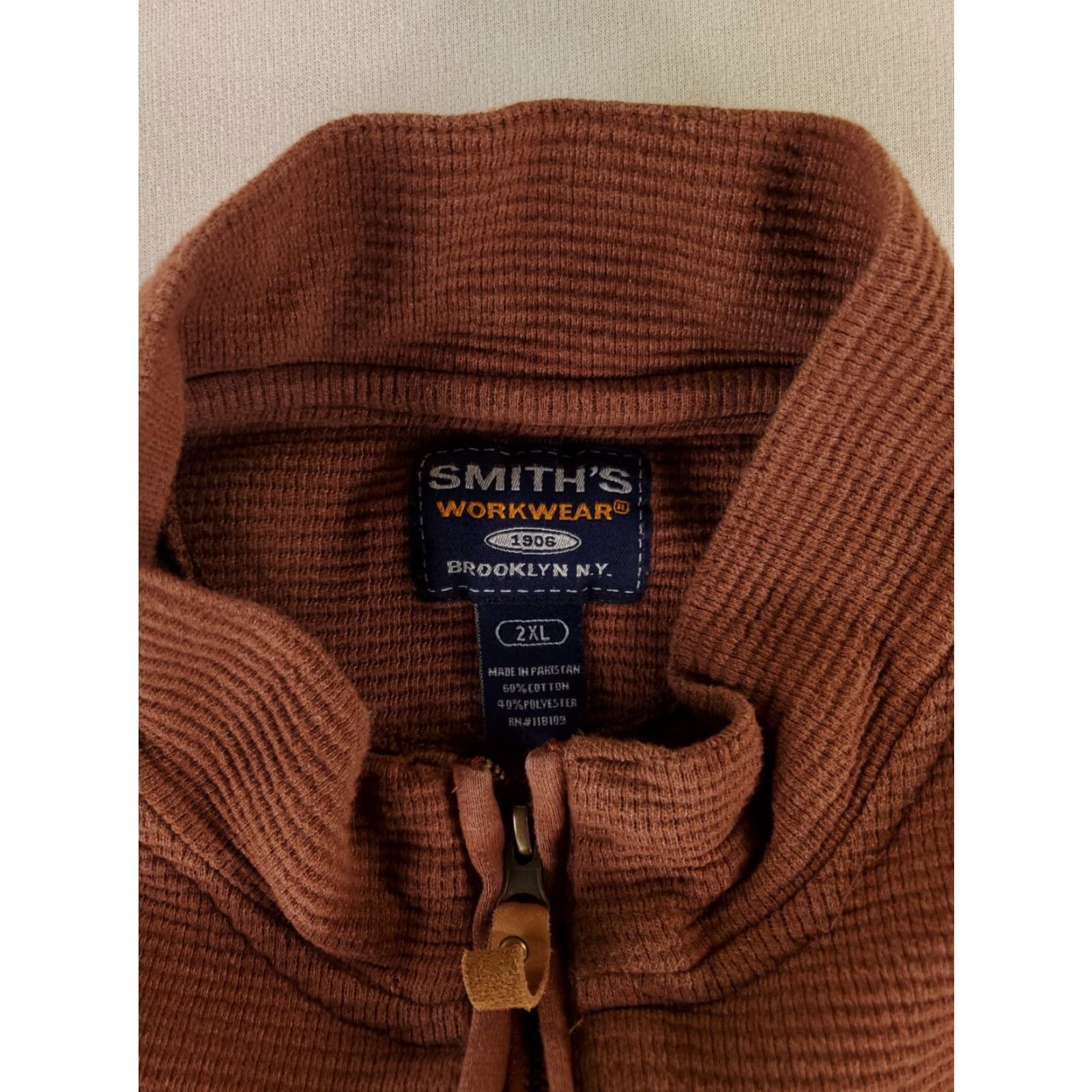 Vintage Smith's Workwear Thermal 1/4 Quarter Zip Red Brown Mens 2XL Size US XXL / EU 58 / 5 - 2 Thumbnail