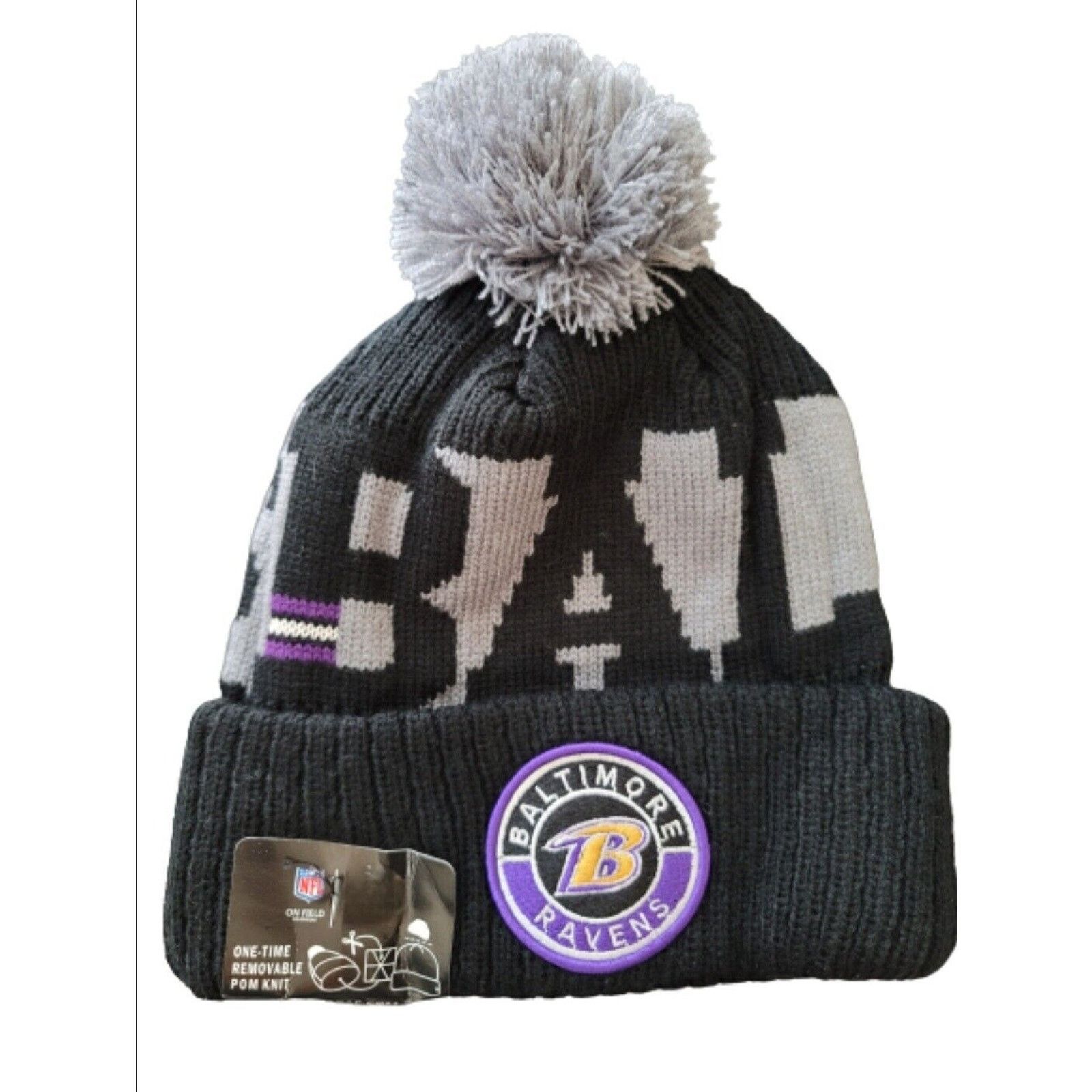 Other NWT Baltimore Ravens Acrylic Pom Knit Beanie Fleece Lined Size ONE SIZE - 2 Thumbnail