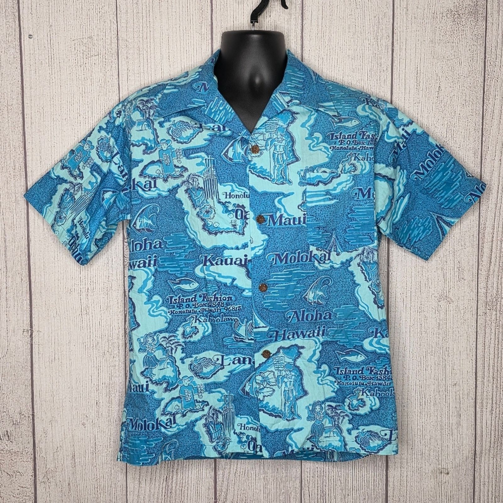 Vintage VTG 70s Island Fashions Map Print Hawaiian Aloha Shirt, sz L Size US L / EU 52-54 / 3 - 1 Thumbnail