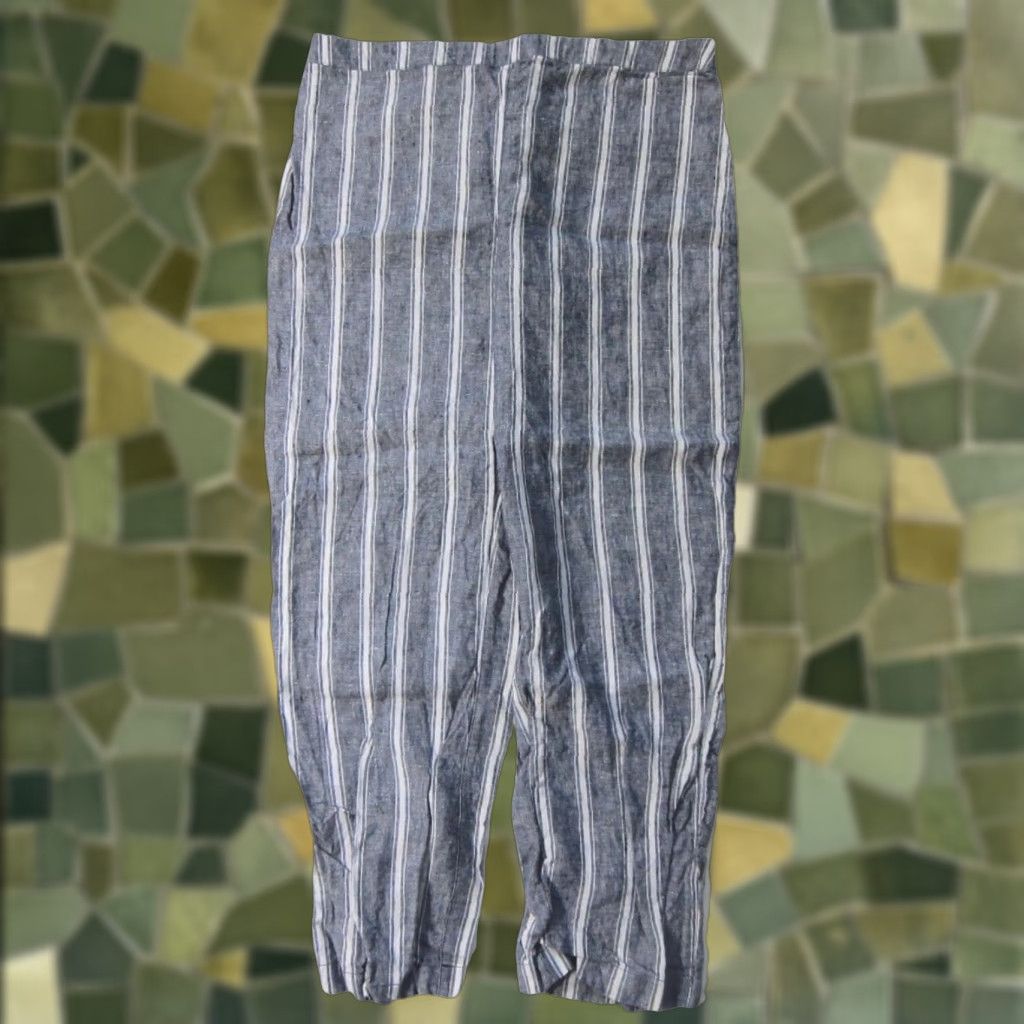 Vintage Chico's 100% Linen Blue White Stripe Wide Leg Casual Comfort Pant Women 2.5/14 Size 36" / US 14 / IT 50 - 1 Thumbnail