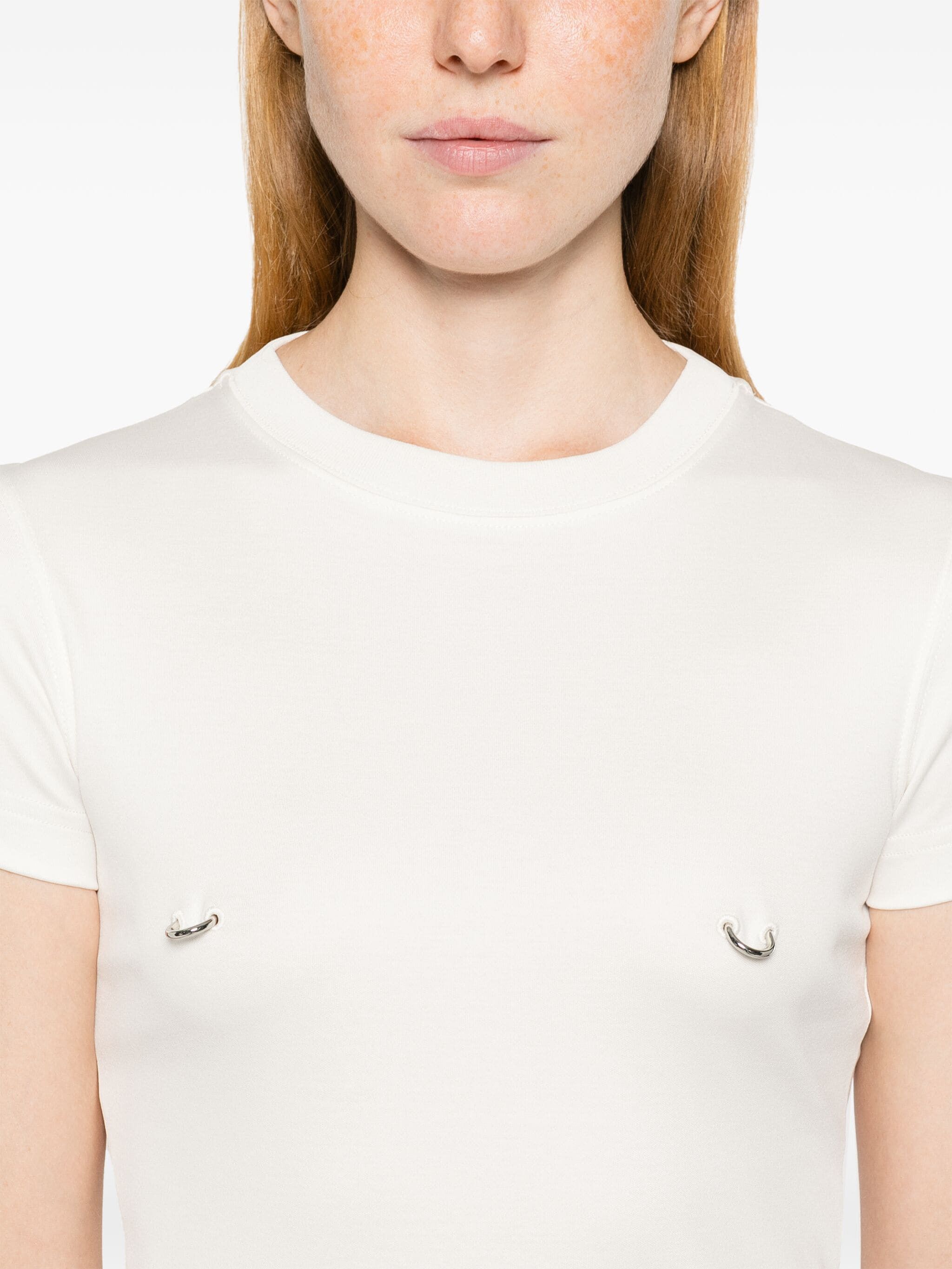 Mugler o1s22i1n1024 Cropped T-Shirt in White Size M / US 6-8 / IT 42-44 - 5 Thumbnail