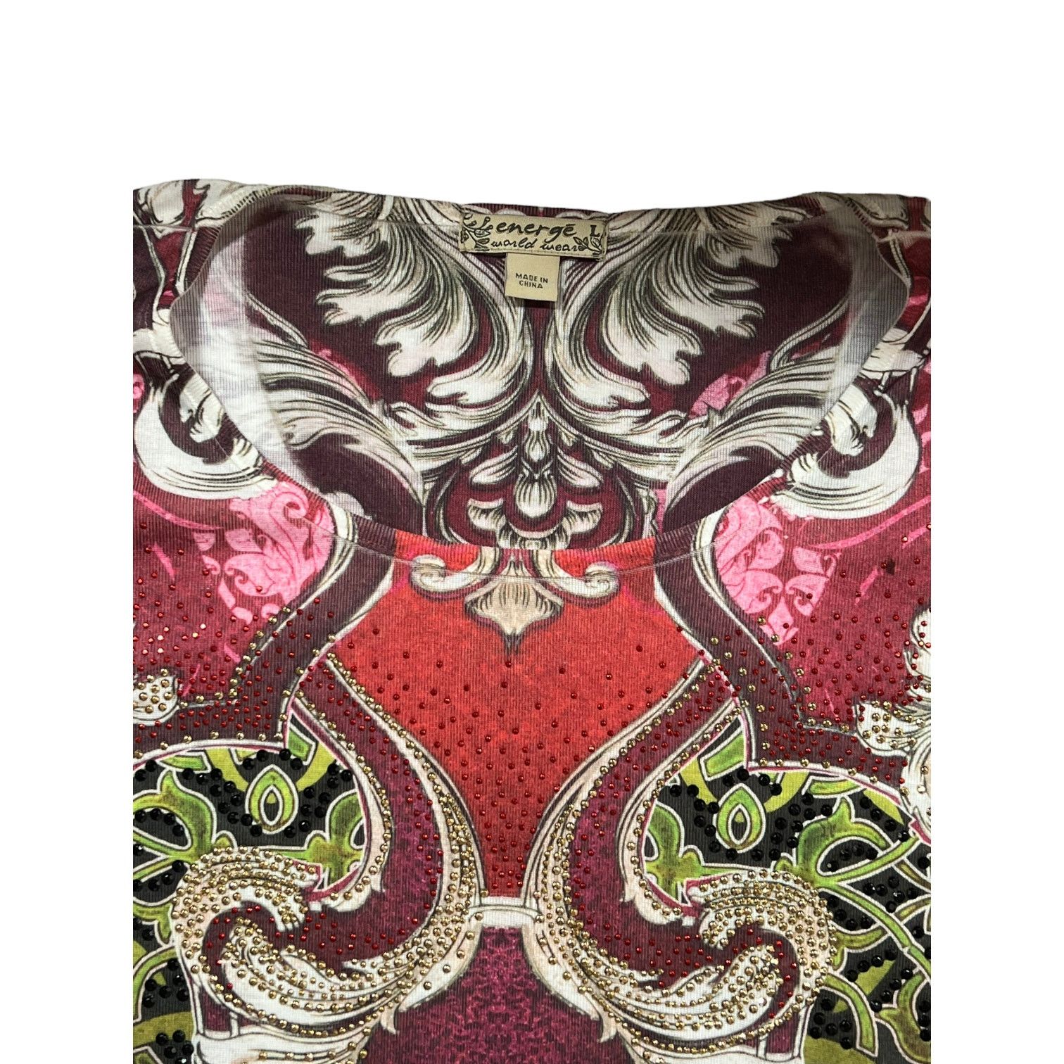 Other Energy World Wear Flowery Sparkly Stoned Top Large Size L / US 10 / IT 46 - 7 Thumbnail