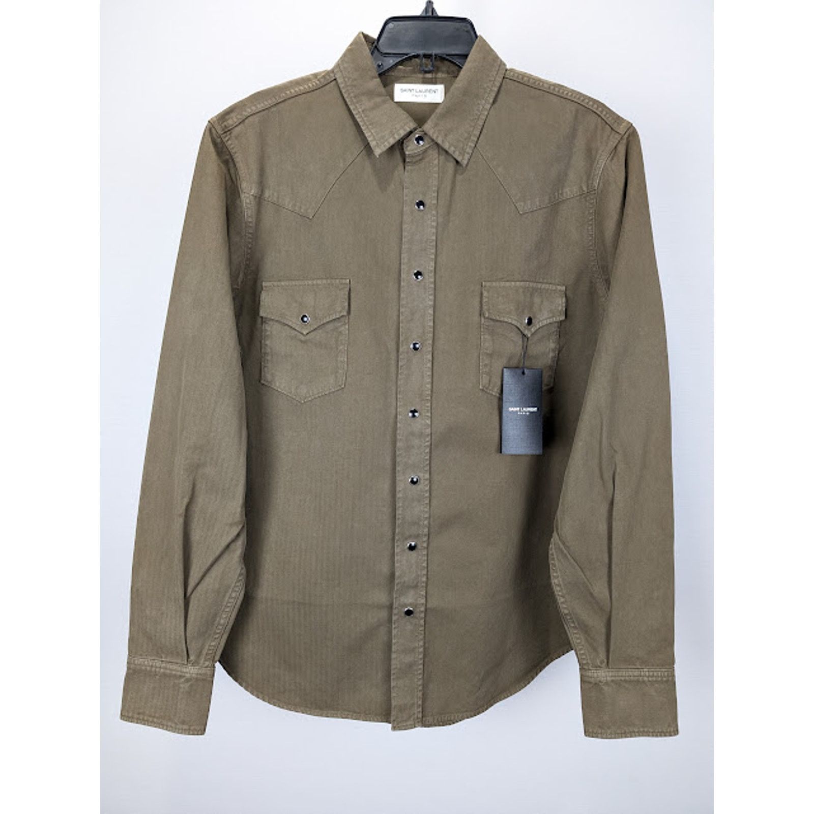 Saint Laurent Paris o1rshd1 Classic Western Shirt in Khaki Dyeing Stonewa Size US L / EU 52-54 / 3 - 2 Thumbnail