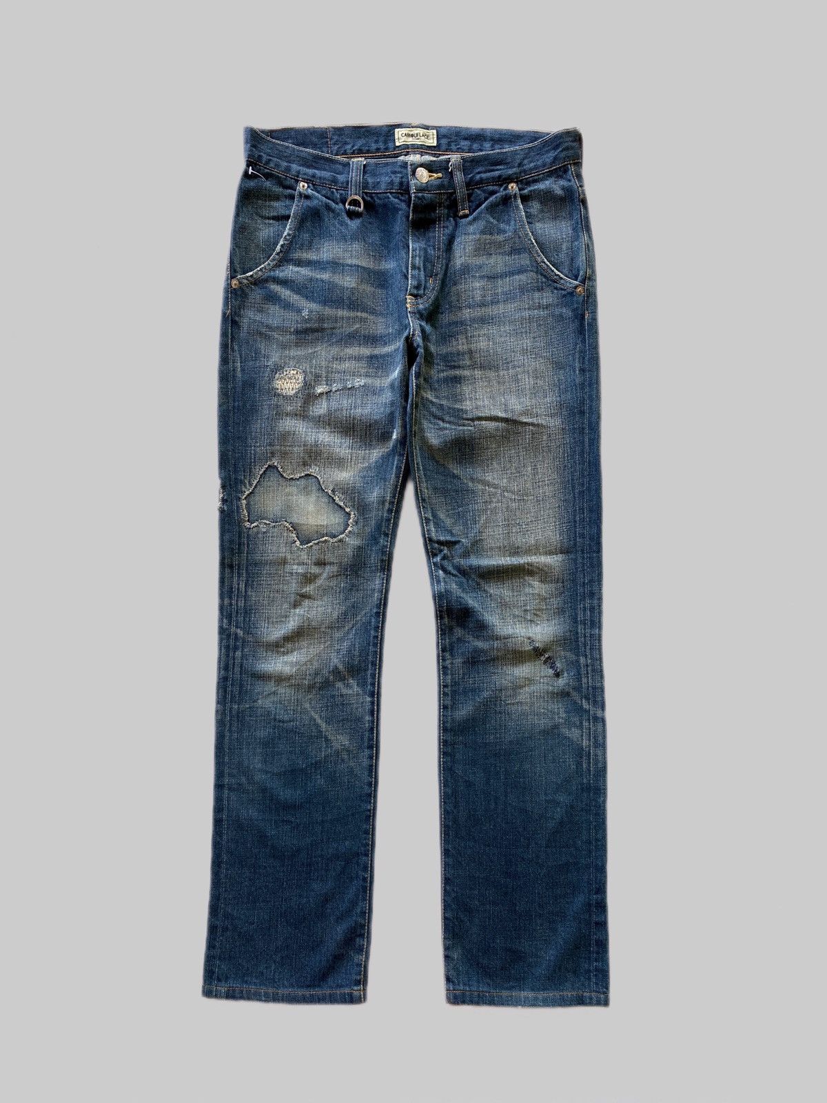 image of Archival Clothing x Sophnet Vintage Sophnet “Camouflage” Distressed Jeans in Vintage Washed Denim (