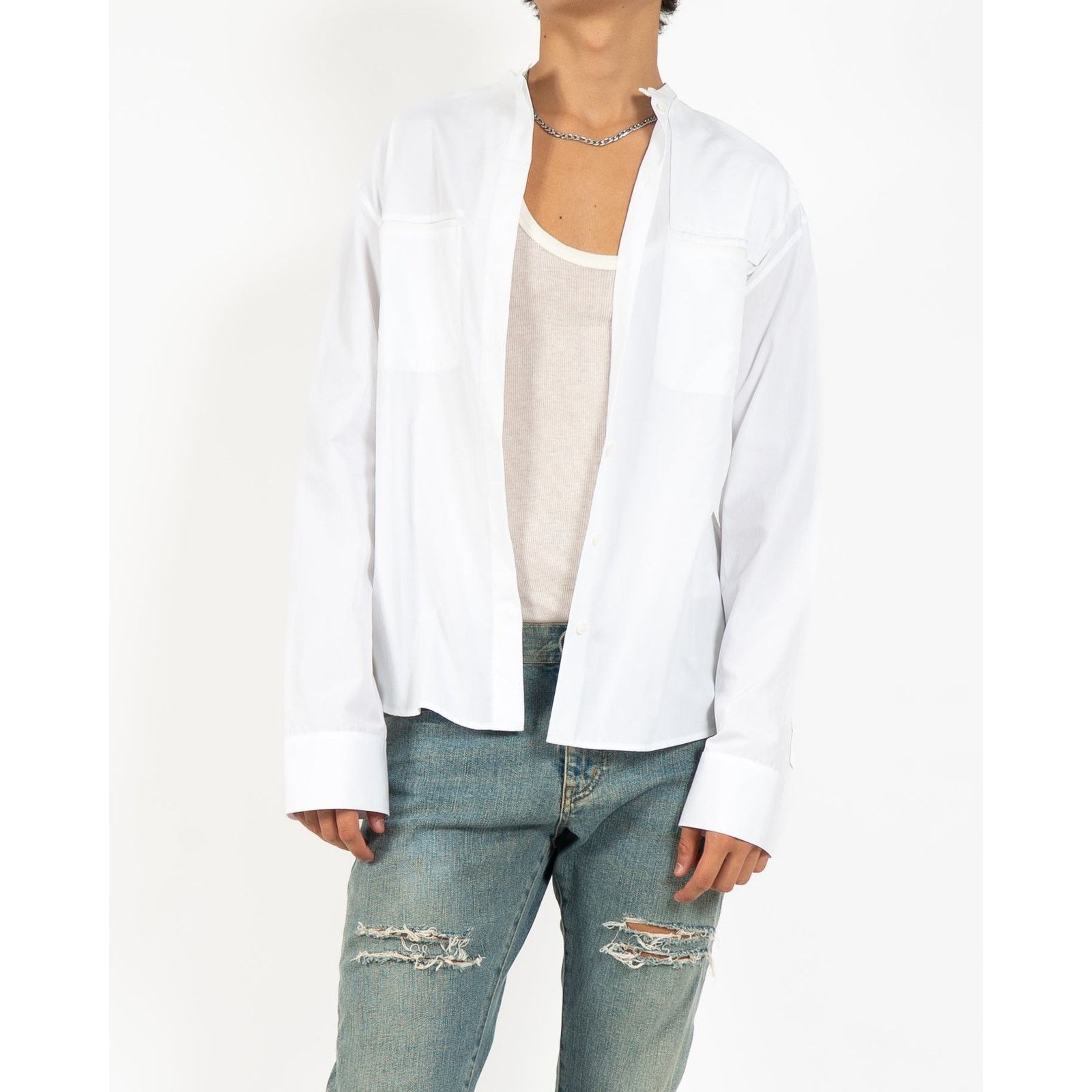 Haider Ackermann FW18 Mandarin Military Shirt in White Cotton Size US S / EU 44-46 / 1 - 1 Thumbnail