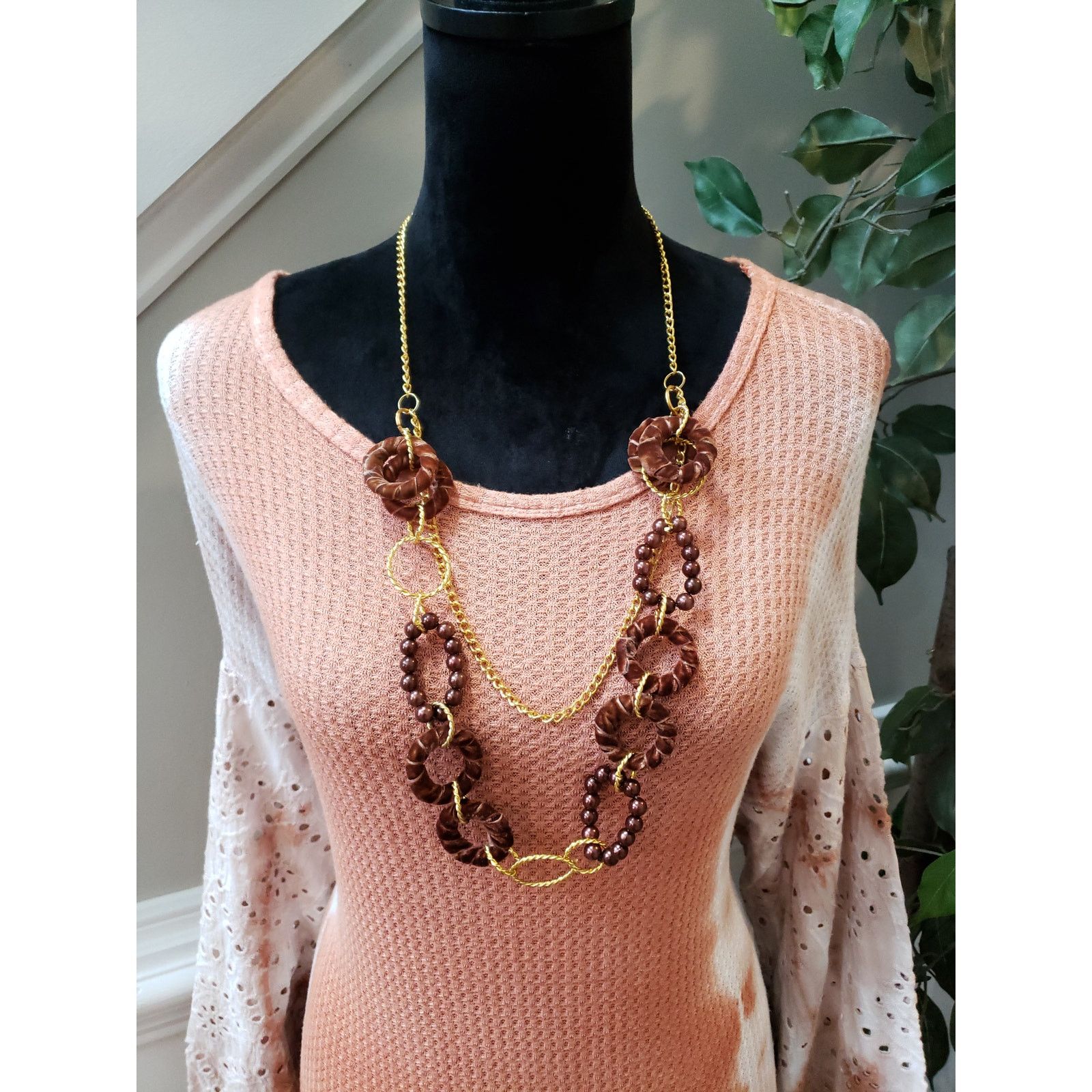 The Unbranded Brand Chrysanthemum Top Women Small Peach Waffle Knit Eyelet Size S / US 4 / IT 40 - 3 Thumbnail