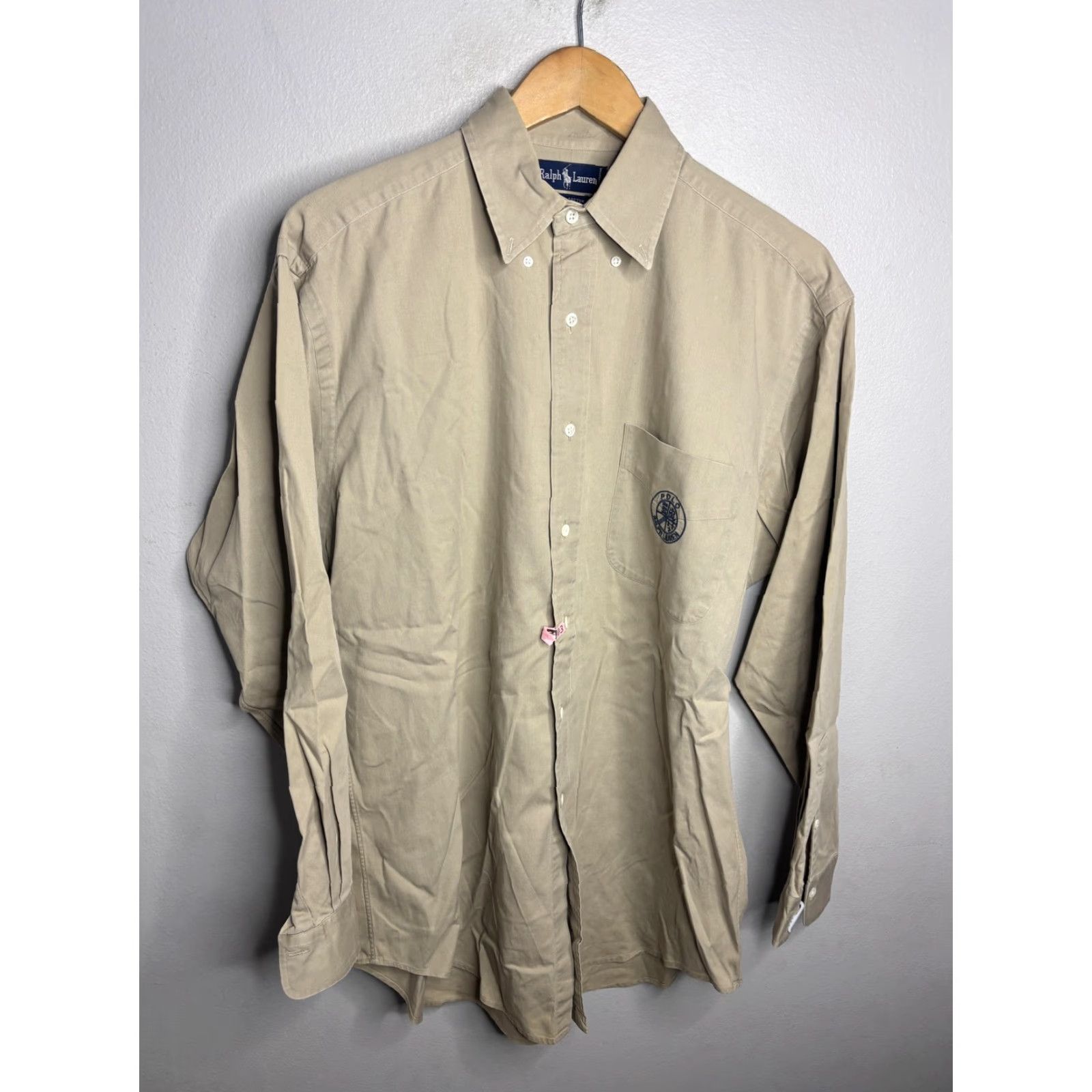Ralph Lauren Ralph Lauren Oxford Shirt Mens M Khaki Button Long Sleeve Pocket Logo Vintage Shirt Size US M / EU 48-50 / 2 - 2 Thumbnail