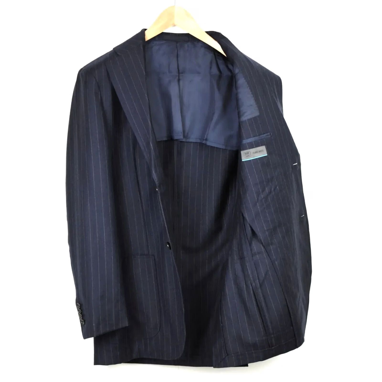 Suitsupply Suitsupply Pure Wool Blazer Men EU 48L Notch Formal Pinstripe Blue Wool Blazer Mens Regular Long Sleeve Notch Lapel Button Front 2 Buttons Vintage No Size 48R - 4 Thumbnail
