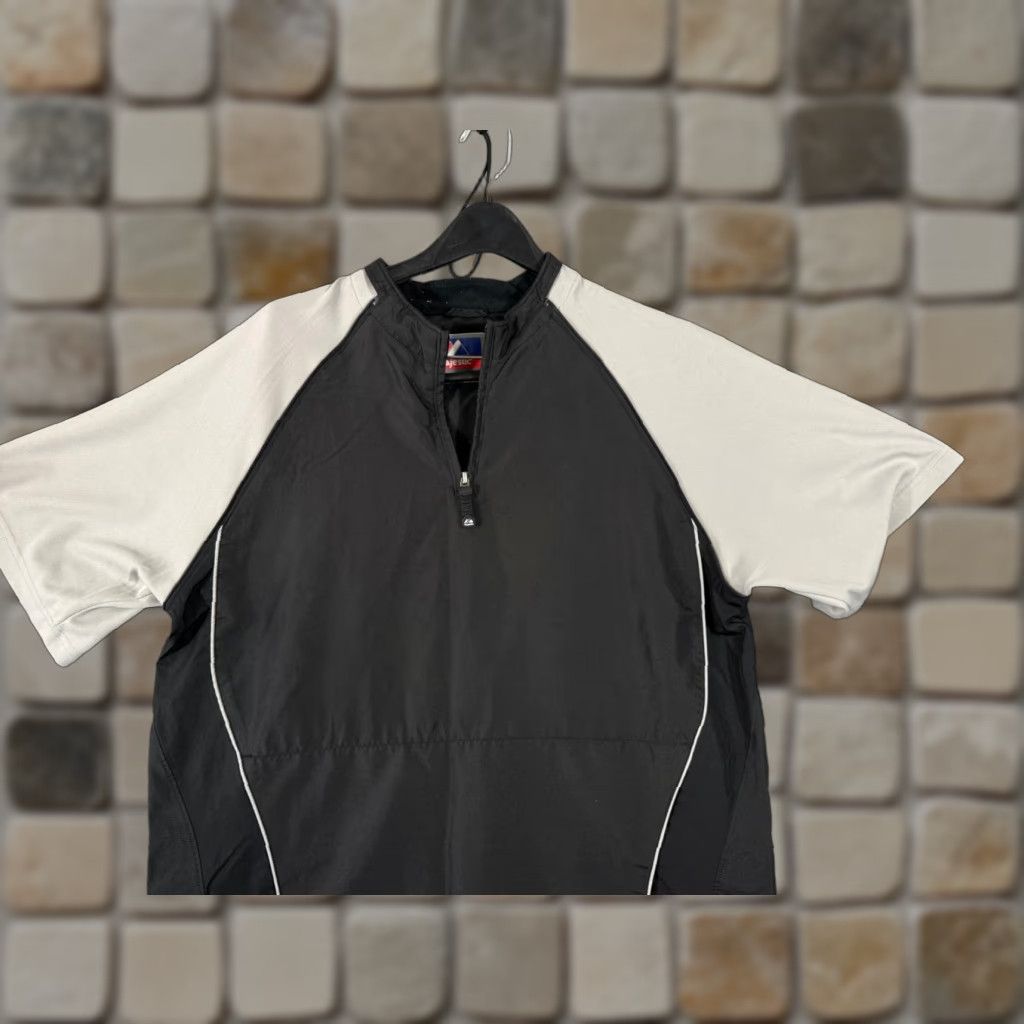 Vintage Majestic Baseball Wind Shirt Mens M Black White 1/4 Zip Moisture Wicking Lined Raglan Short Sleeve Pullover Size US M / EU 48-50 / 2 - 1 Thumbnail