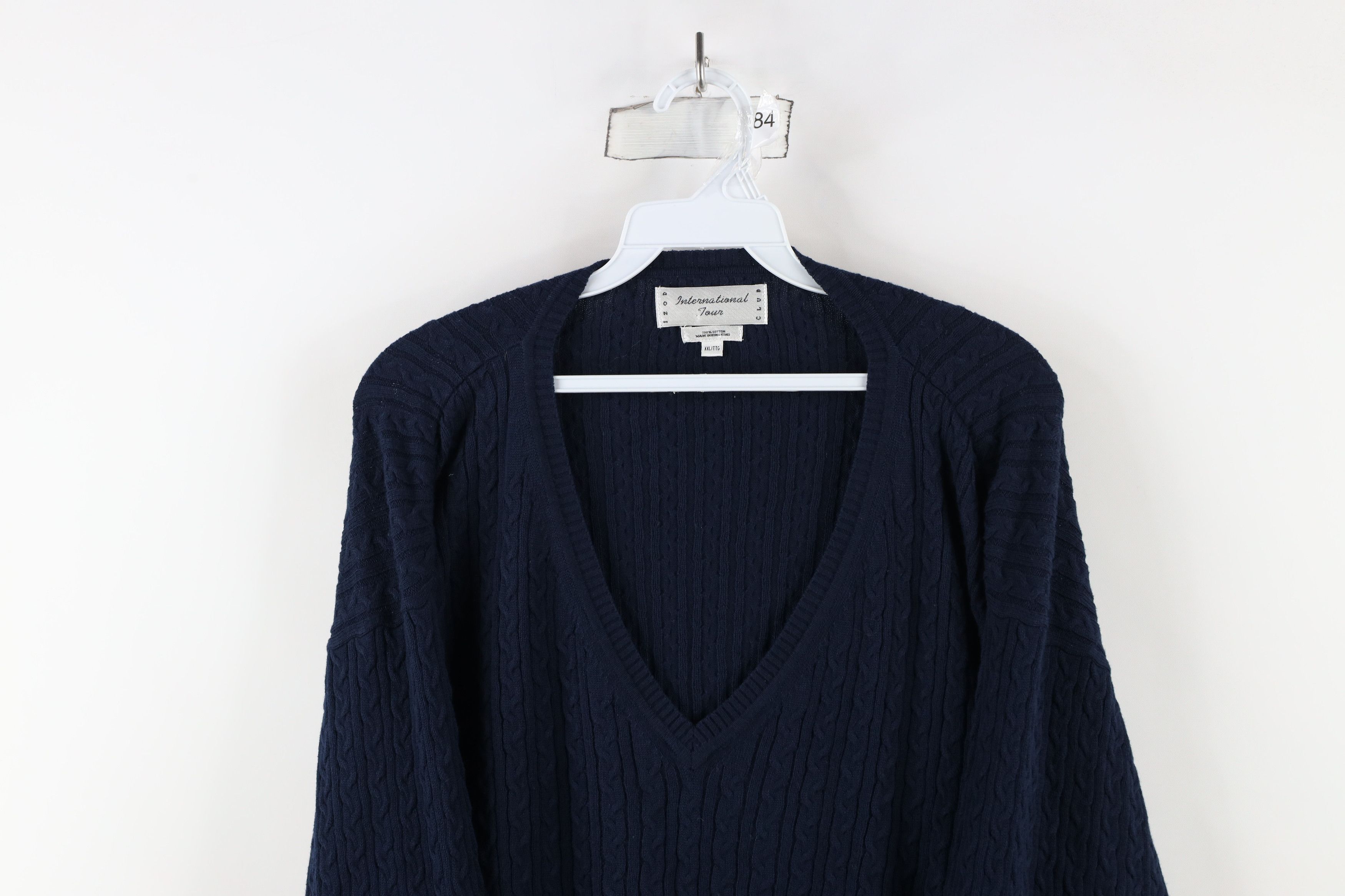 Vintage Vintage 90s Streetwear Cotton Cable Knit V-Neck Sweater Blue Size US XXL / EU 58 / 5 - 2 Thumbnail