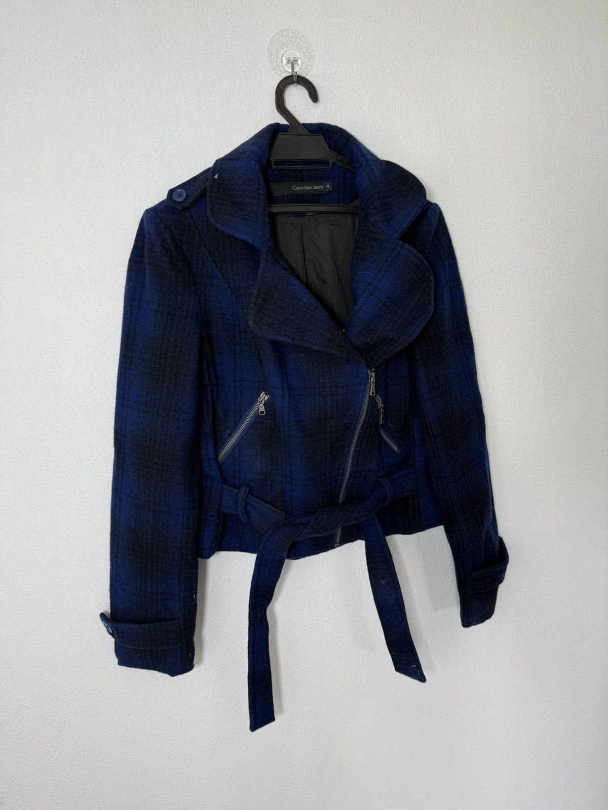 Calvin Klein × Calvin Klein 205W39NYC CALVIN KLEIN ASYMMETRIC JACKET BIKER DESIGN BLUE BLACK PLAID Size M / US 6-8 / IT 42-44 - 3 Thumbnail