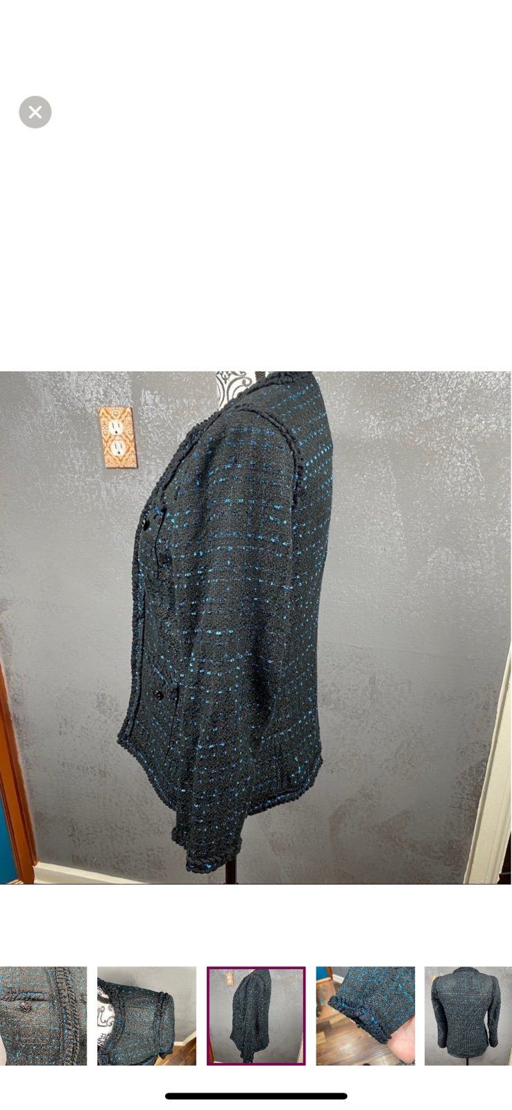 Anne Klein ANNE KLEIN Black and blue Ruffled Blazer Work ready Jacket. Size L / US 10 / IT 46 - 7 Thumbnail