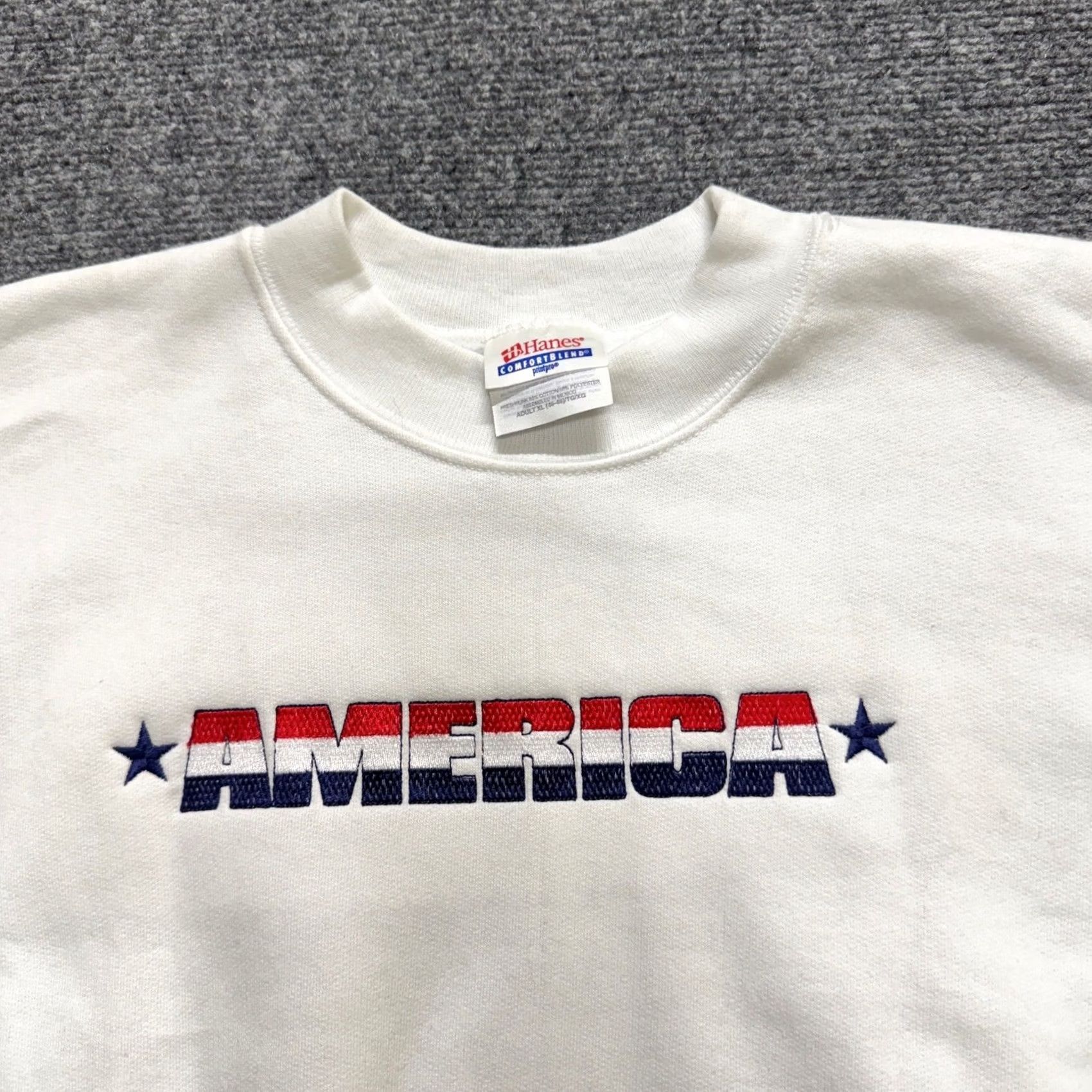 Hanes Hanes Sweatshirt Pullover White Mens XL Cotton Blend Embroidered America Regular Size Size US XL / EU 56 / 4 - 6 Thumbnail