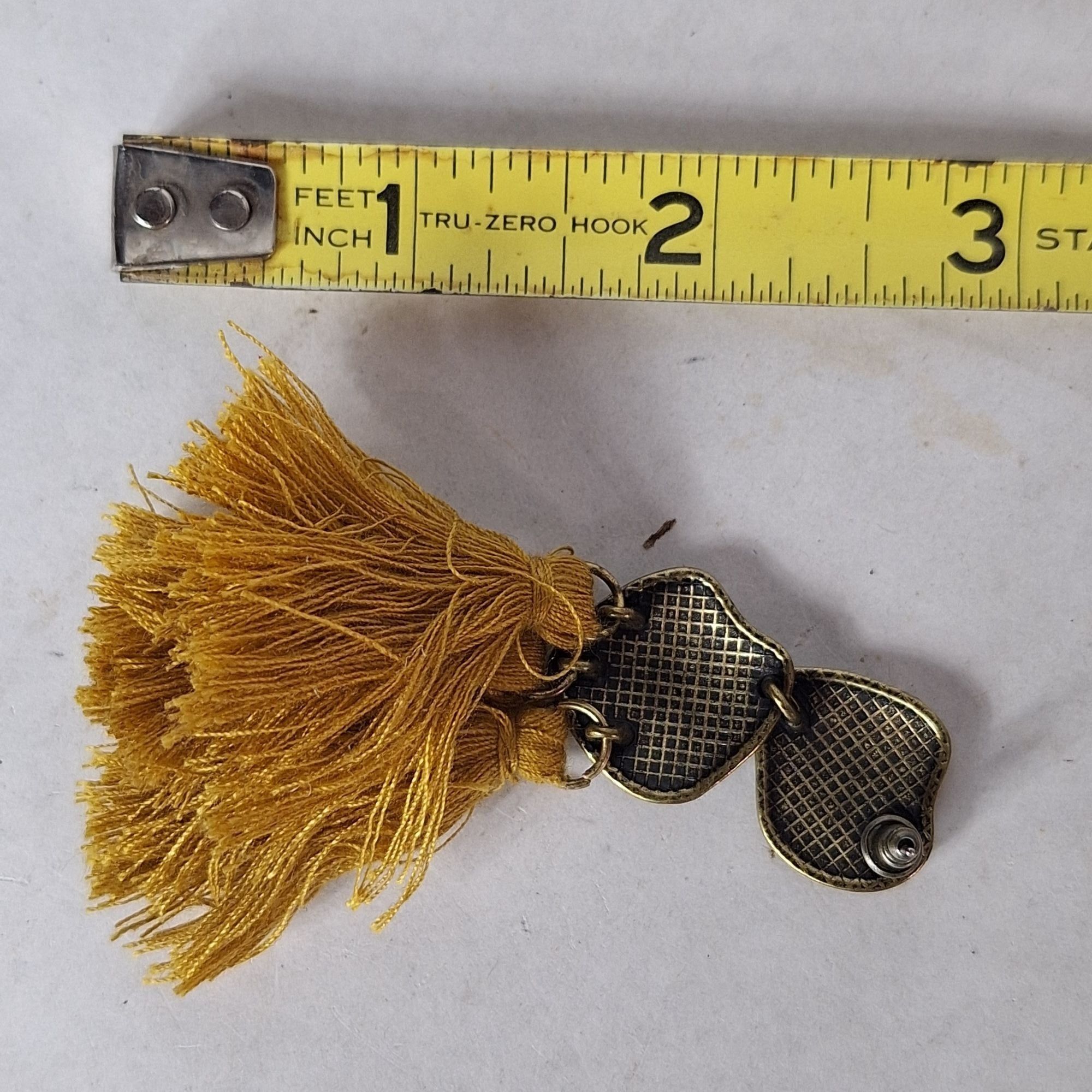 Other Mustard Yellow Tassel Earrings Boho Hammered Bronze Textured Size ONE SIZE - 3 Thumbnail