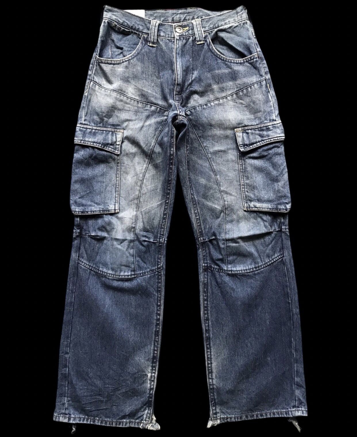 Japanese Brand 💥BAGGY💥CP49 Double Edge Japan Double Knee Cargo Jeans Size US 29 - 1 Thumbnail