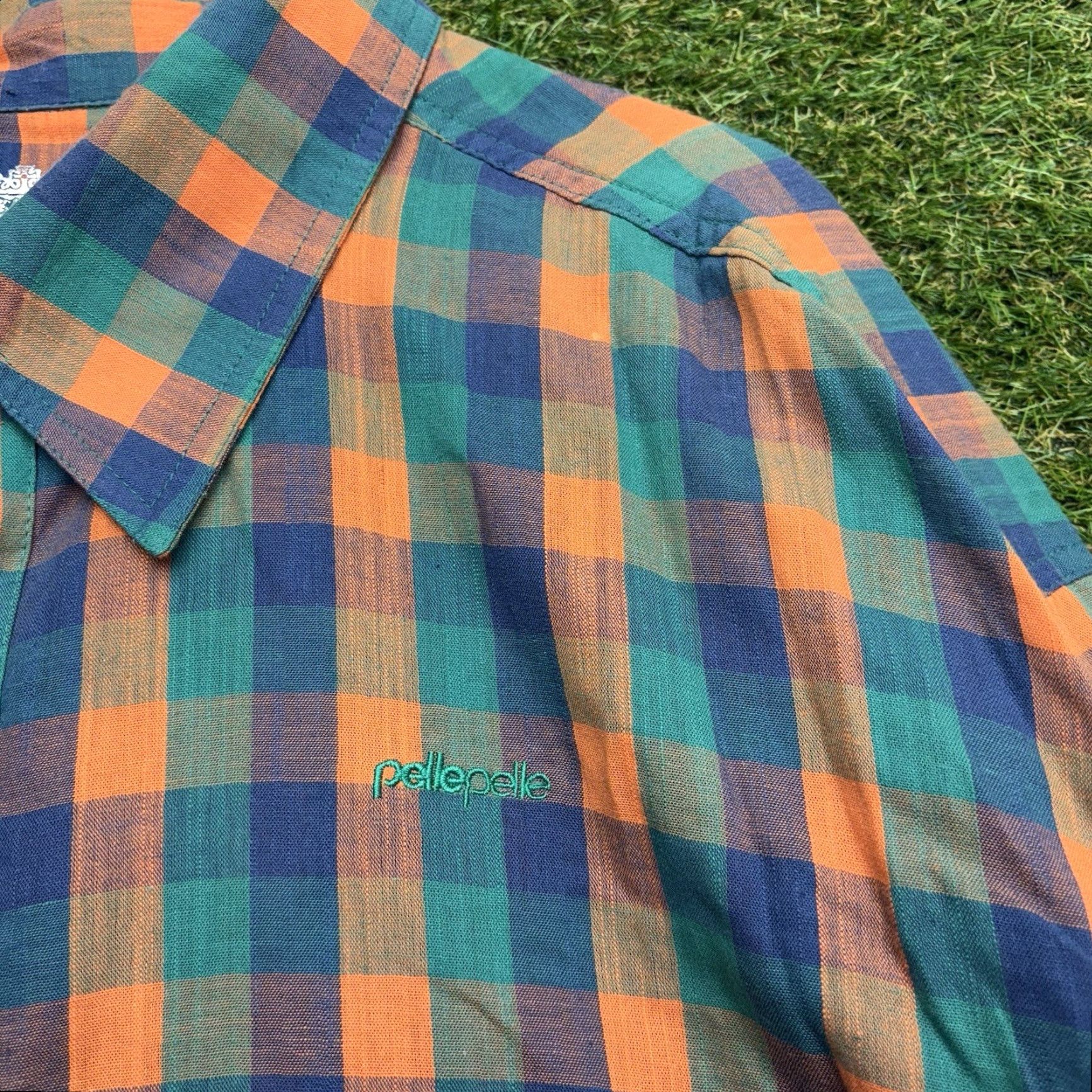 Pelle Pelle Pelle Pelle Shirt Mens 4XL Loose Fit Short Sleeve Plaid Linen Blend Casual y2k Size US XXL / EU 58 / 5 - 4 Thumbnail