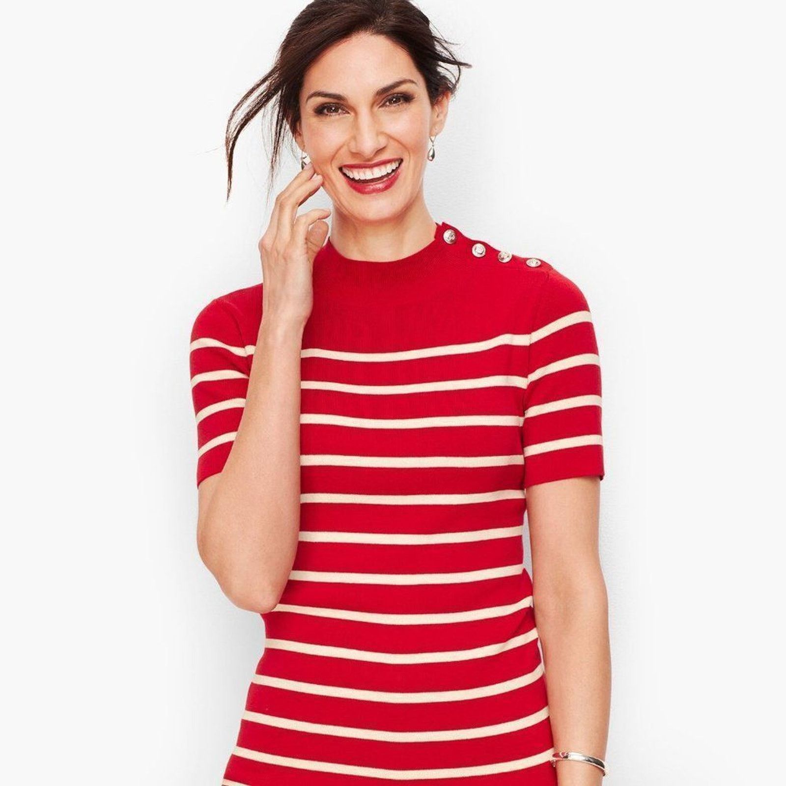 Talbots Talbots Sweater Womens Large Striped Mock Neck Short Sleeve Size L / US 10 / IT 46 - 2 Thumbnail