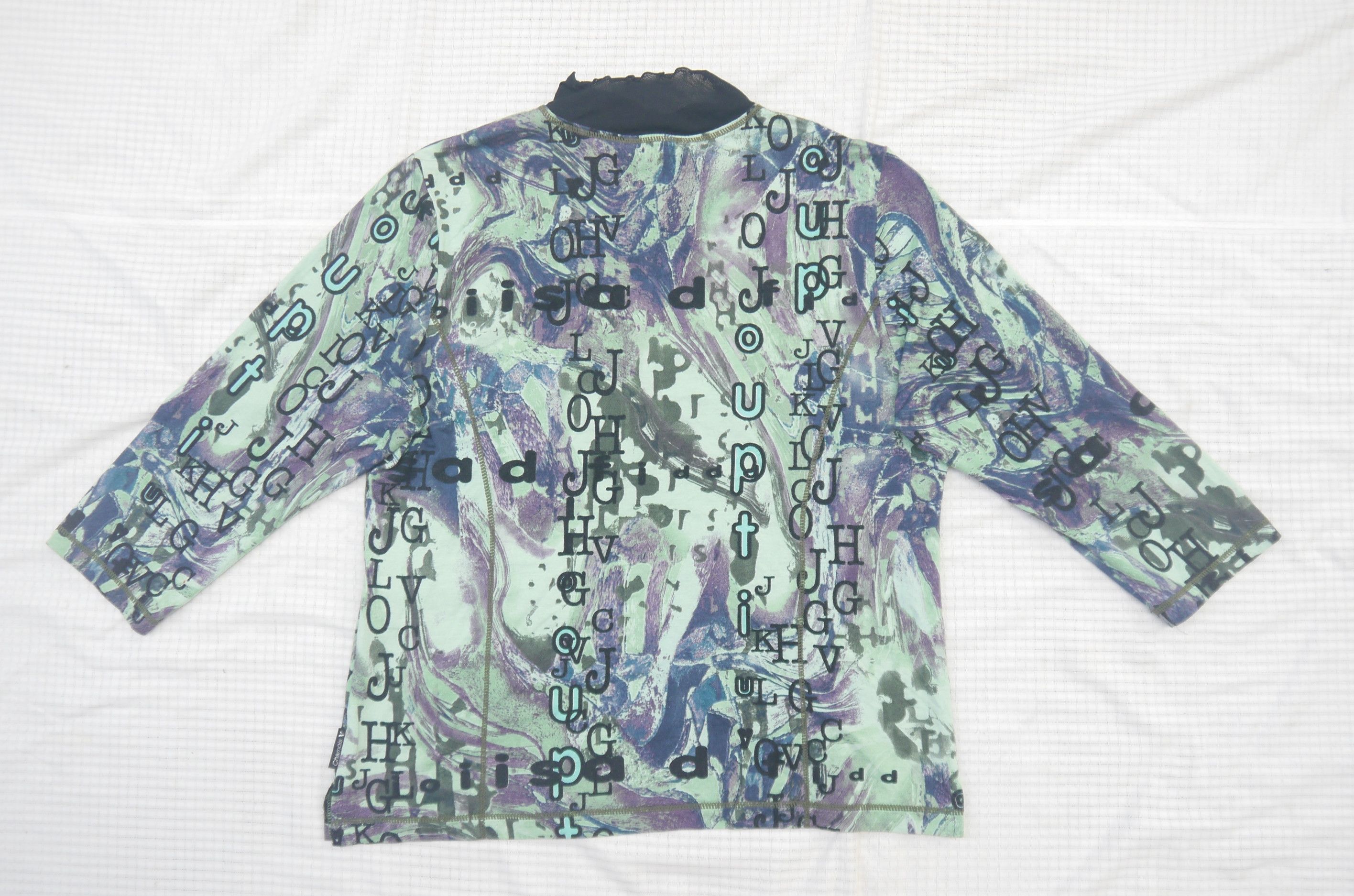 Japanese Brand (S447) Chamois V Y2K Letter Printed Mesh Neck Blouse 42 Size M / US 6-8 / IT 42-44 - 9 Thumbnail