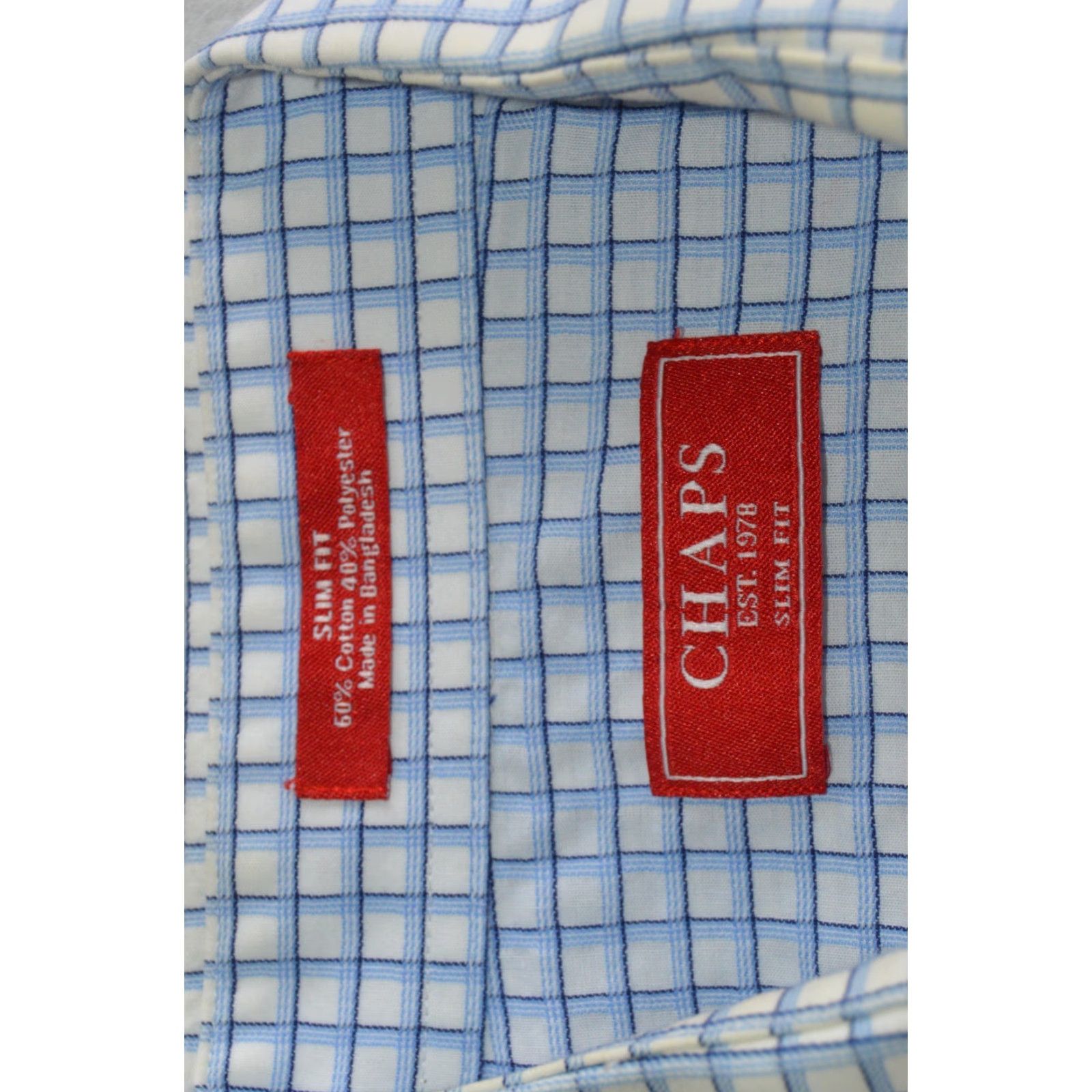 Chaps Chaps Slim Fit Shirt 16 Blue Check Cotton Blend Dress Shirt Long Sleeve Button Collared 34/35 Mens Size US L / EU 52-54 / 3 - 6 Thumbnail
