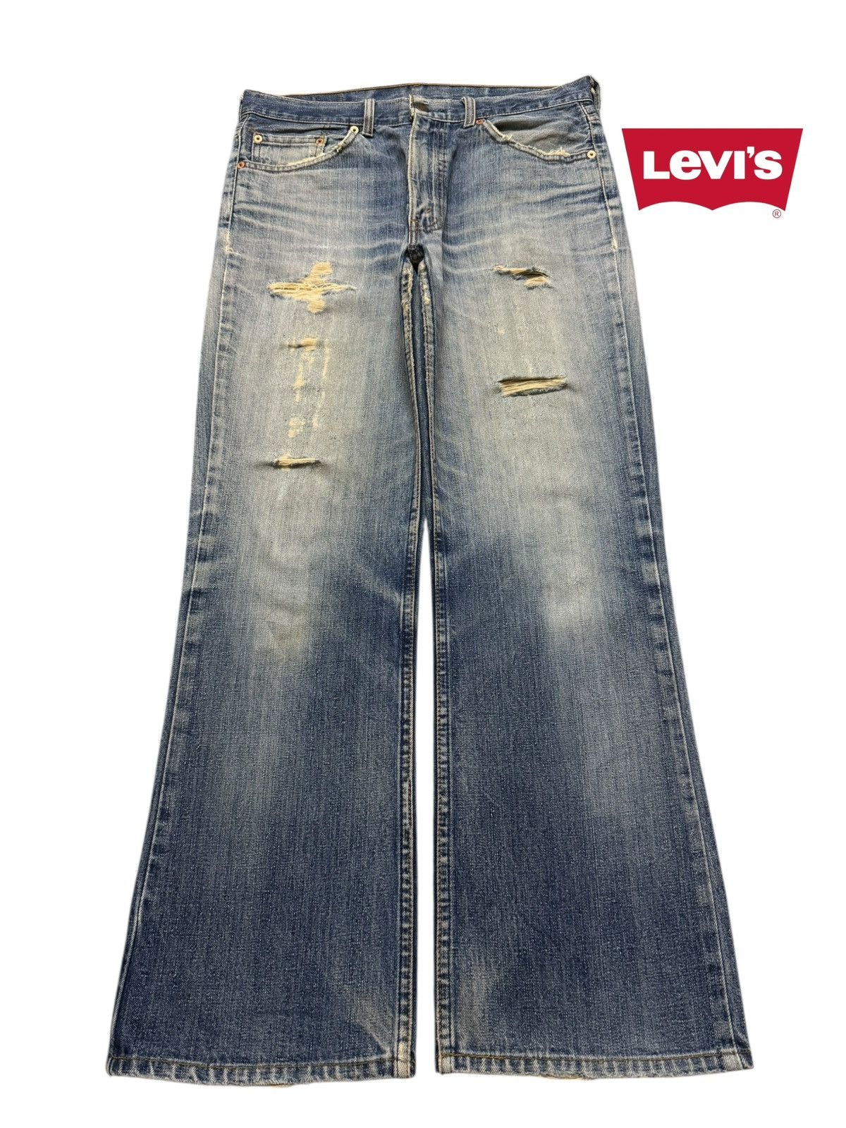 Levi's Vintage 90s Levis Blue Faded Wash Distress Wide Leg Bootcut Size US 33 - 1 Thumbnail