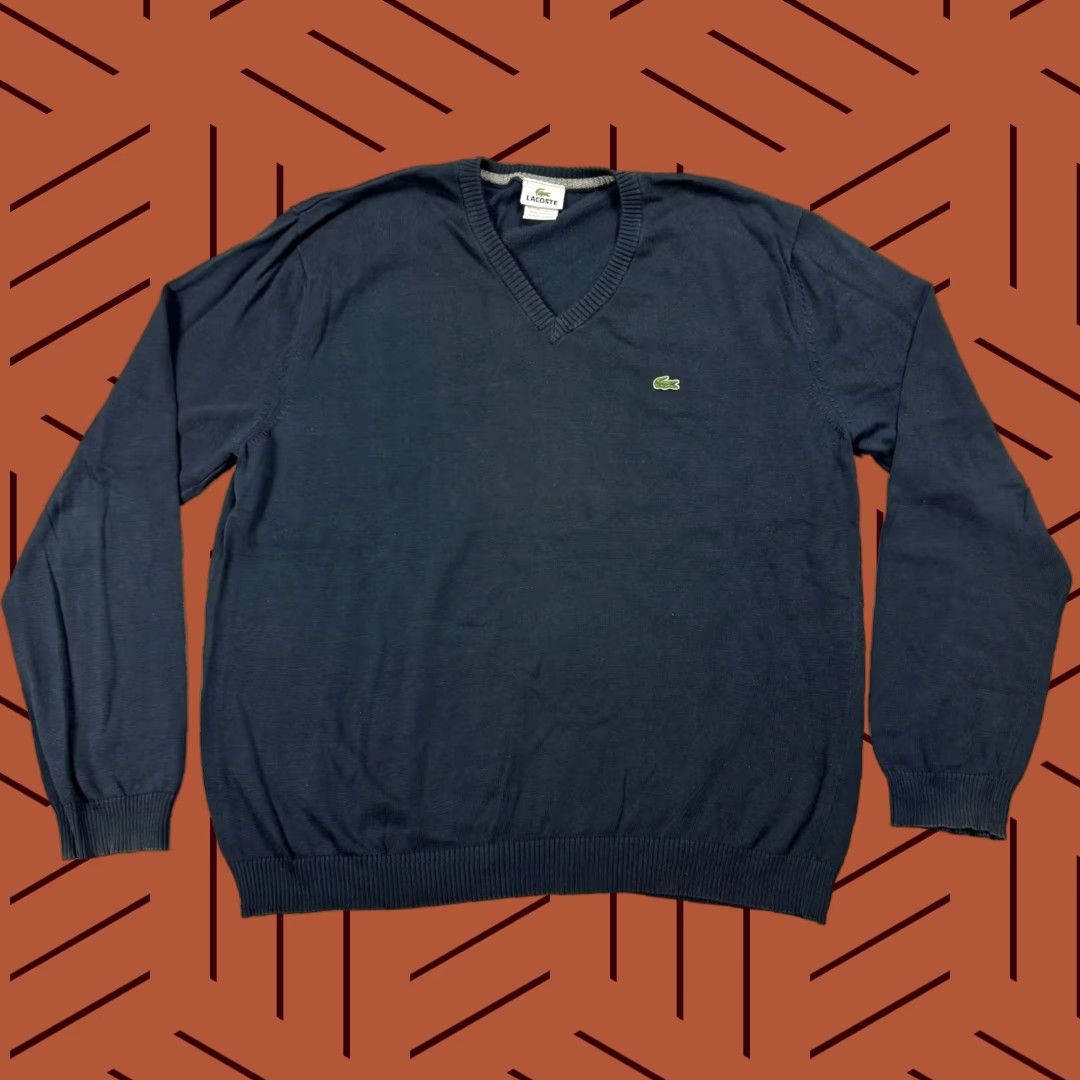 Lacoste LACOSTE MENS SWEATER XL BLUE V-NECK PULLOVER COTTON SOLID LONG SLEEVE Size US XL / EU 56 / 4 - 1 Thumbnail