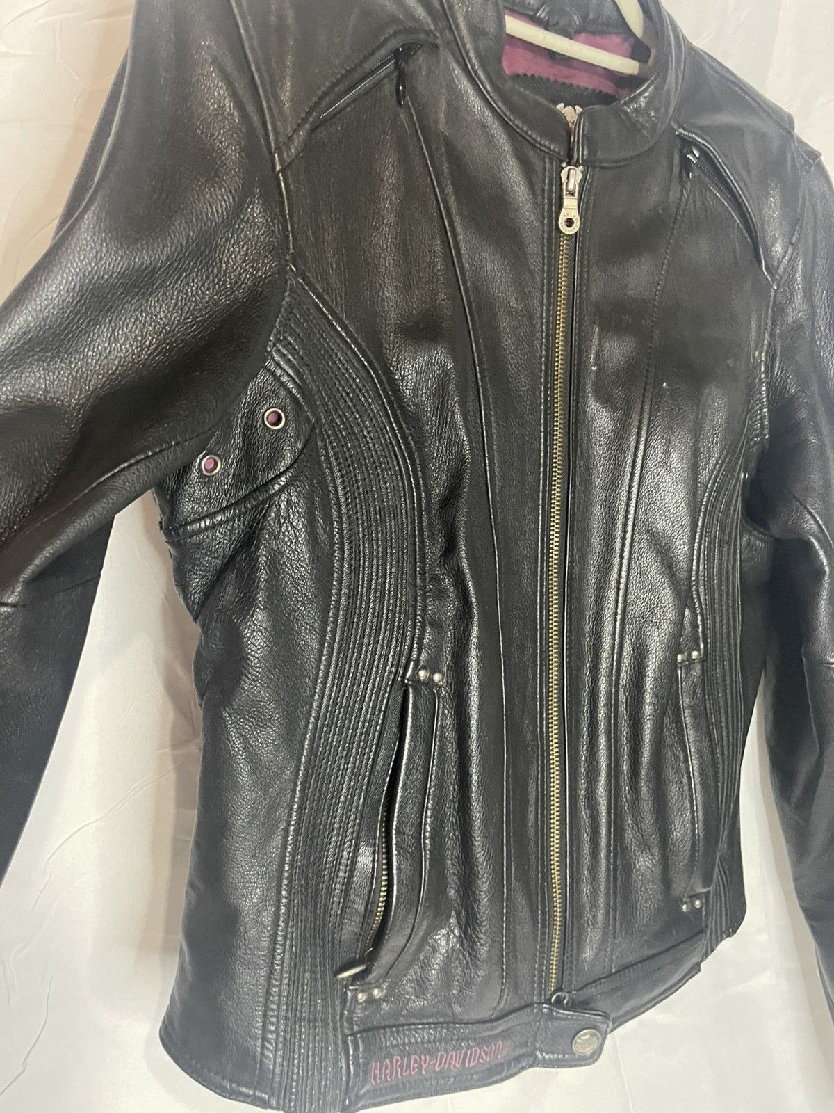 Harley Davidson 2007 Harley Davidson Roses Leather Biker Jacket Black + Pink Size US M / EU 48-50 / 2 - 2 Thumbnail