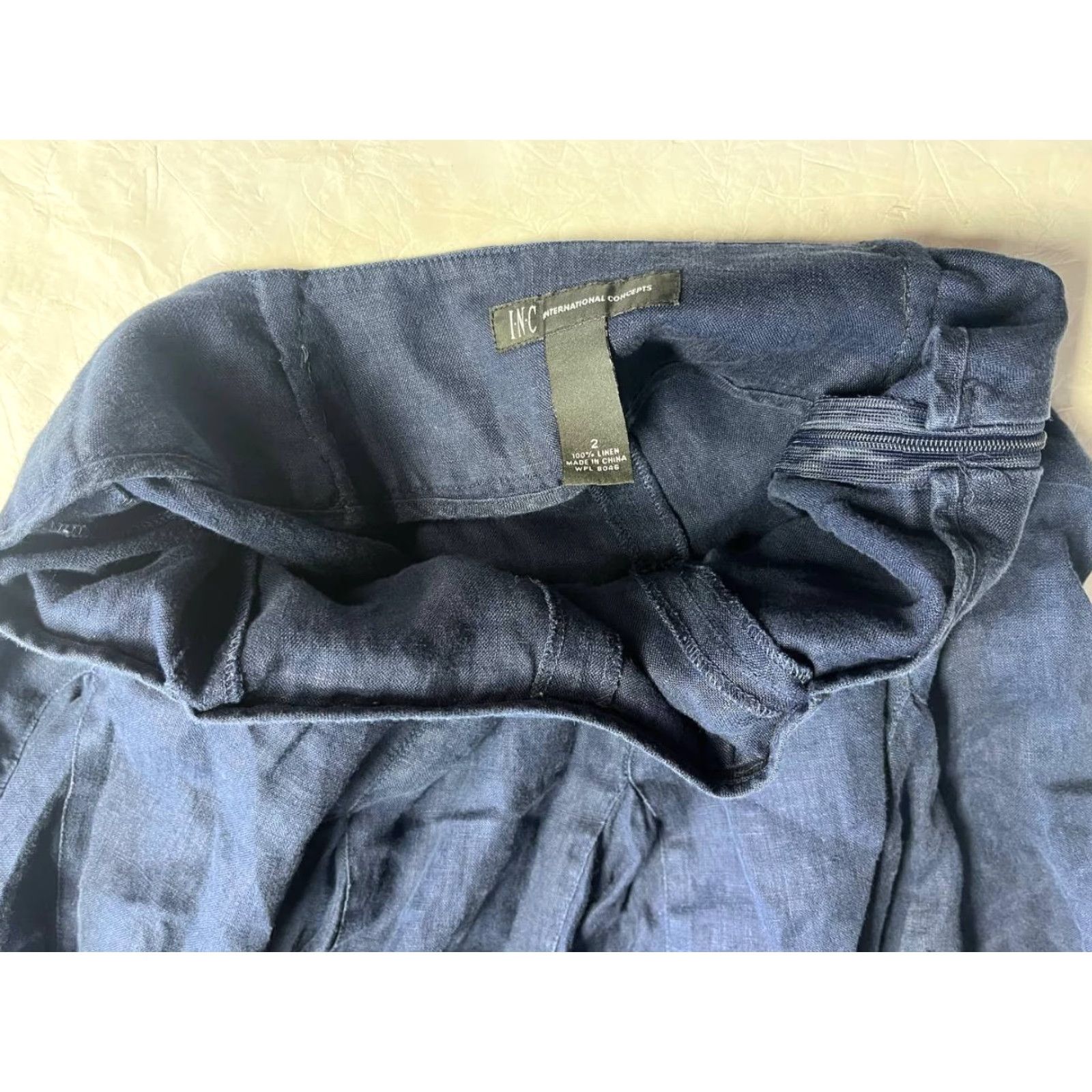 Vintage INC International Concepts Skirt Women Knee Length Linen Navy Blue 100% Linen A-Line 90s Boho Size 2 Size 26" / US 2 / IT 38 - 6 Thumbnail