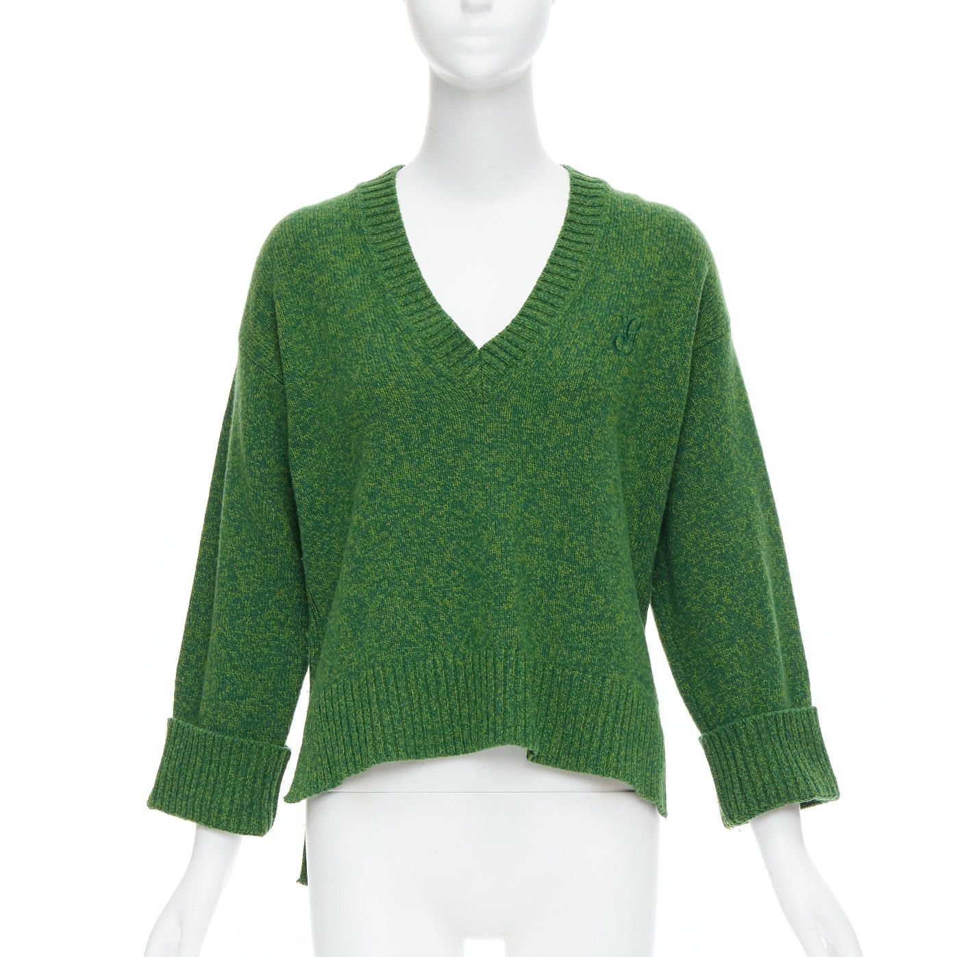 Ganni GANNI green recycled wool blend Vneck cropped sweater top XS Size S / US 4 / IT 40 - 1 Thumbnail