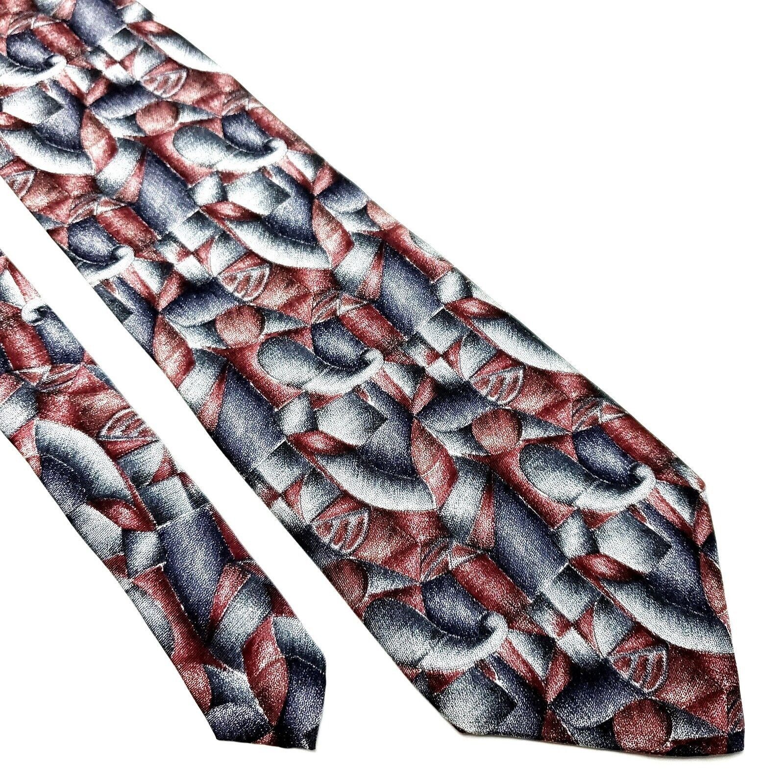 Vintage Barrington Silk Tie Gray Reddish Brown Wide Abstract Print Size ONE SIZE - 1 Thumbnail