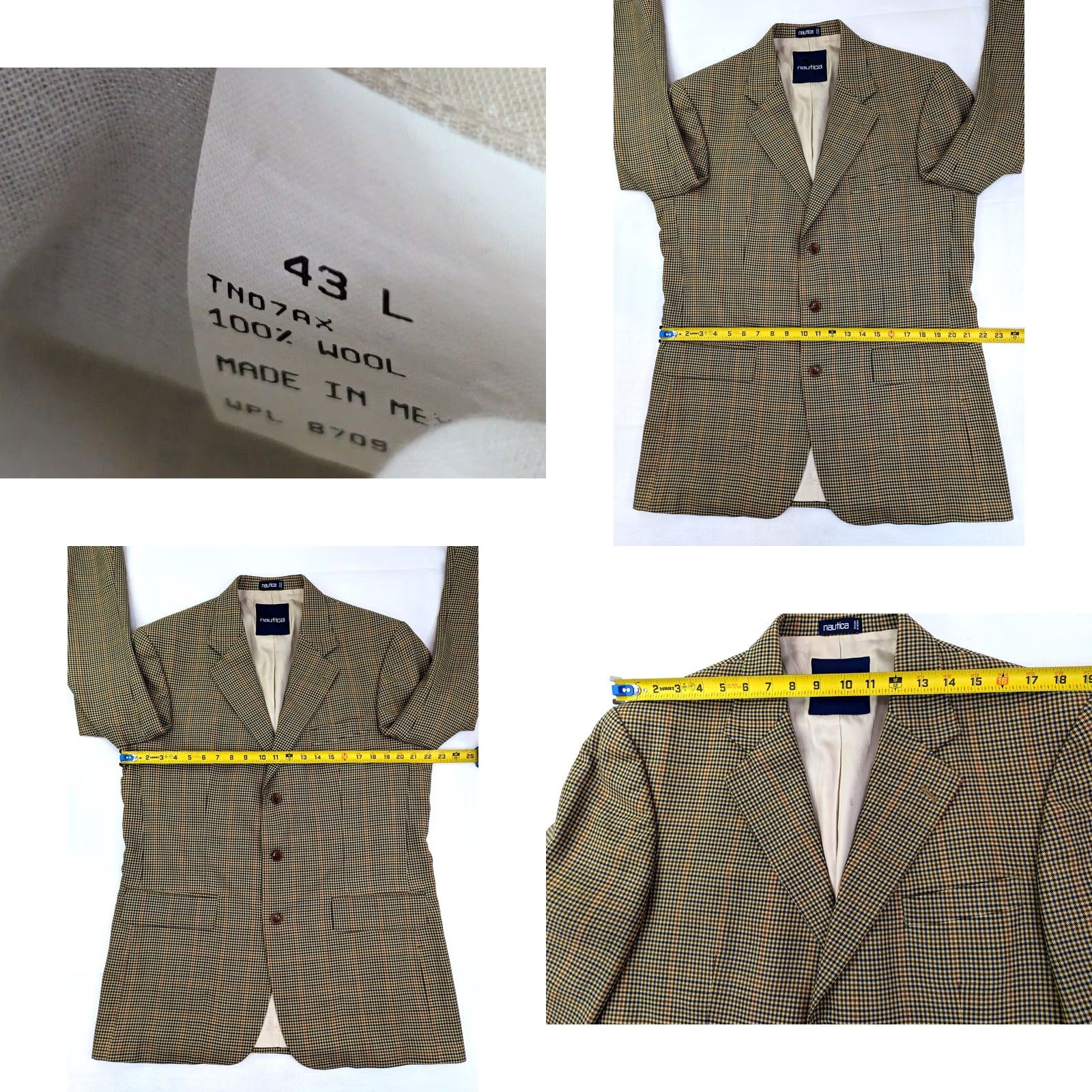 Nautica Nautica Blazer Mens Wool Check Button Three-Button 43 L VTG Multicolor Long Notch Lapel JACKET Coat Shirt Cardigan Size 46R - 8 Thumbnail