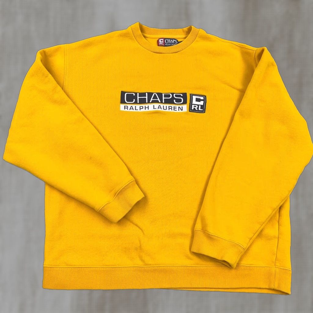 Chaps VINTAGE Chaps Ralph Lauren Sweatshirt Men XL Yellow Spell Out Y2K 2000s Heavyweight Pullover Size US XL / EU 56 / 4 - 1 Thumbnail