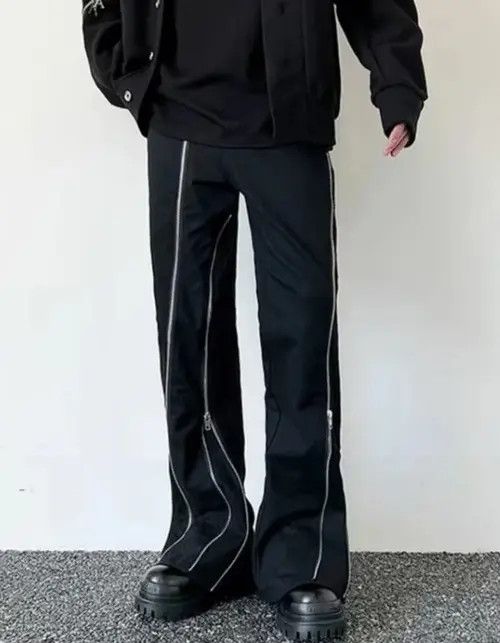 VIBE Cyber Y2K Fashion Zipper Design Black Flare Jean Size US 35 - 2 Thumbnail