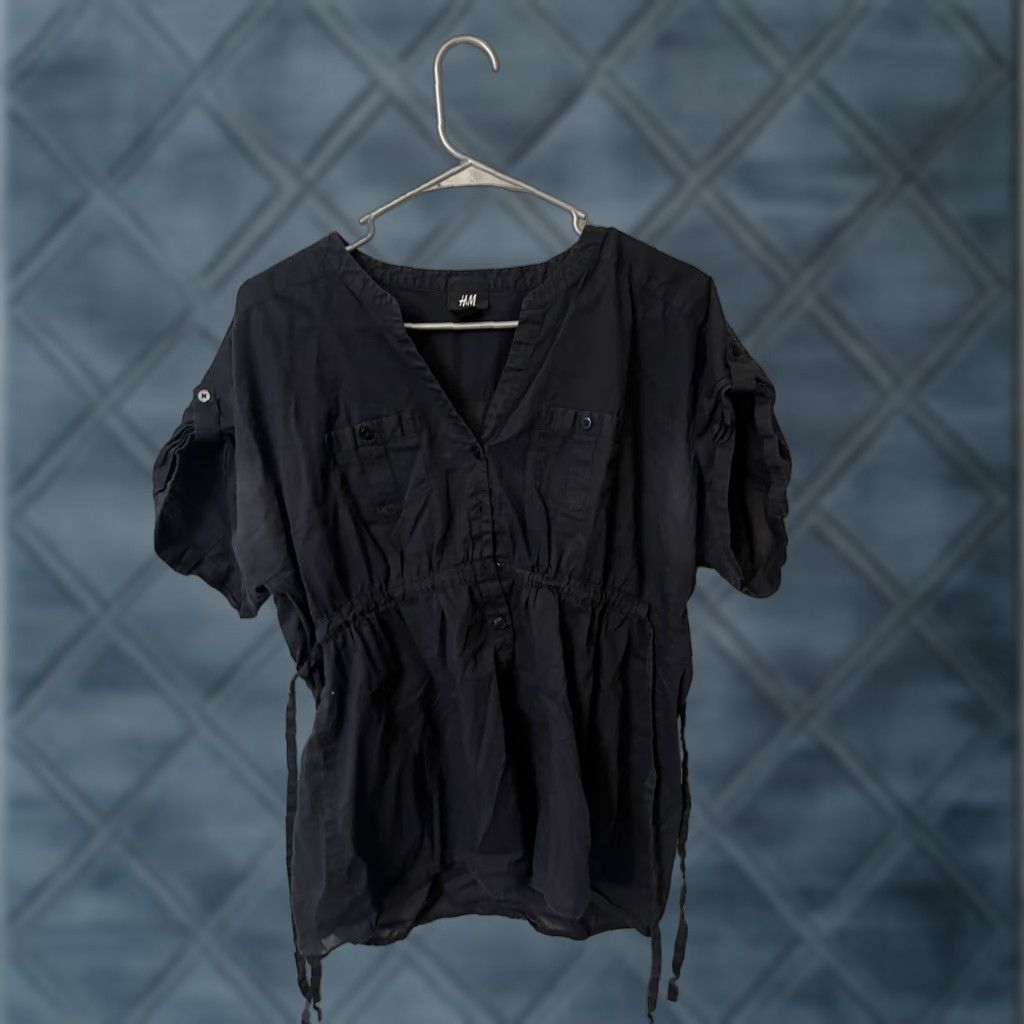 H&M H&M Womens Button-Up Top Black 100% Cotton Short Sleeve Collared Casual Size 16 Slim Regular Shirt Womens Size XXL / US 16-18 / IT 52-54 - 1 Thumbnail