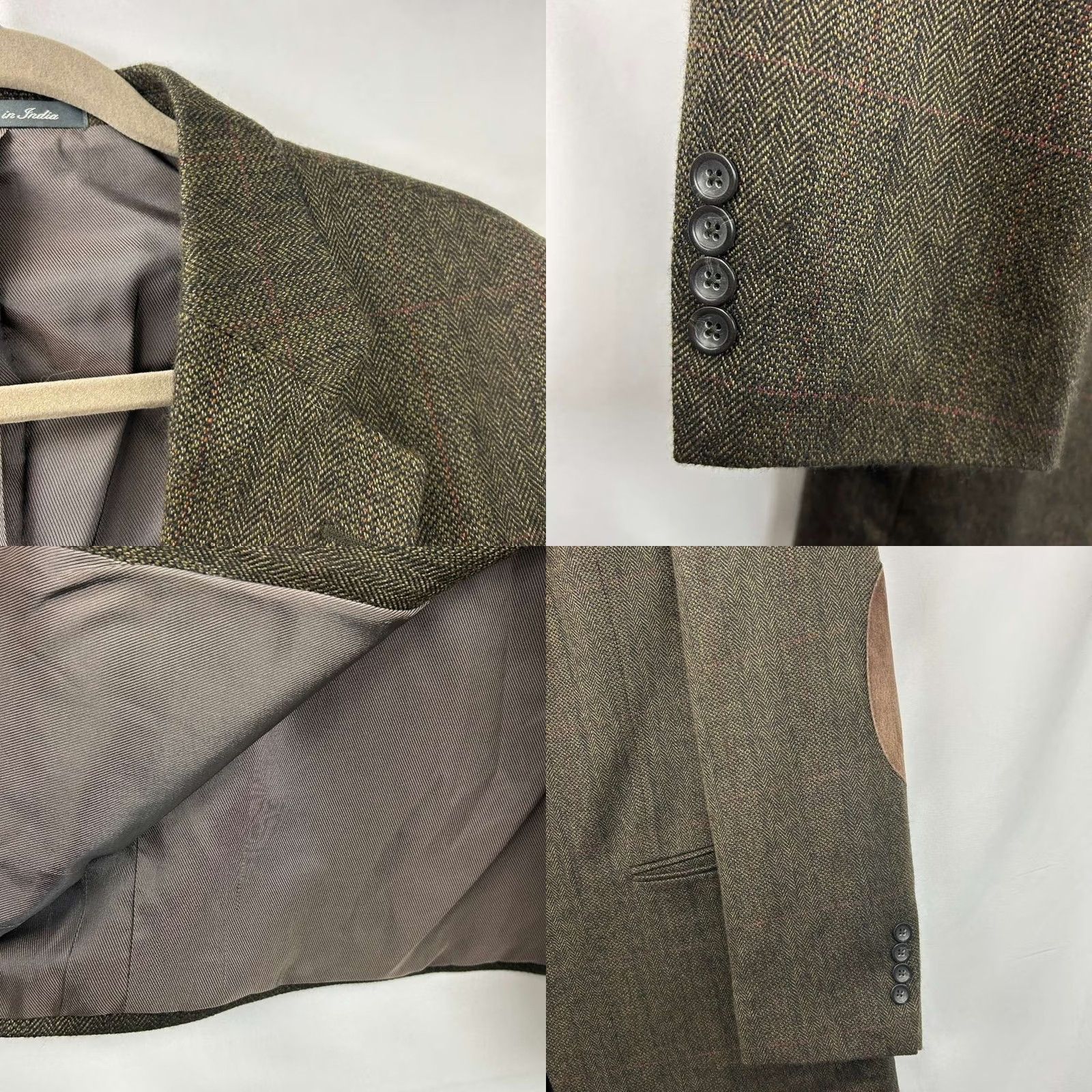 Oscar De La Renta VINTAGE Oscar de la Renta Blazer Jacket Men 40L Brown 100% Lambswool Tweed Herringbone Suede Elbows Size 40R - 9 Thumbnail