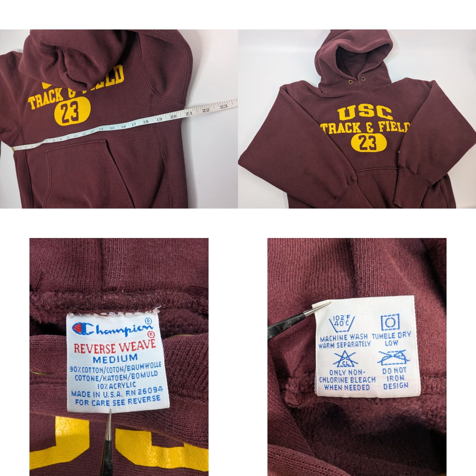 Champion VINTAGE Champion Reverse Weave Hoodie USC Trojans Football 80s 90s College USA Made Sz M Maroon Unisex Adults Boys Womens Size US M / EU 48-50 / 2 - 8 Thumbnail