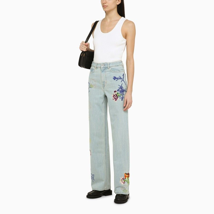 Kenzo o1d2blof0824 Jeans With Denim Flower Embroidery Size 25" / US 0 / IT 36 - 2 Thumbnail