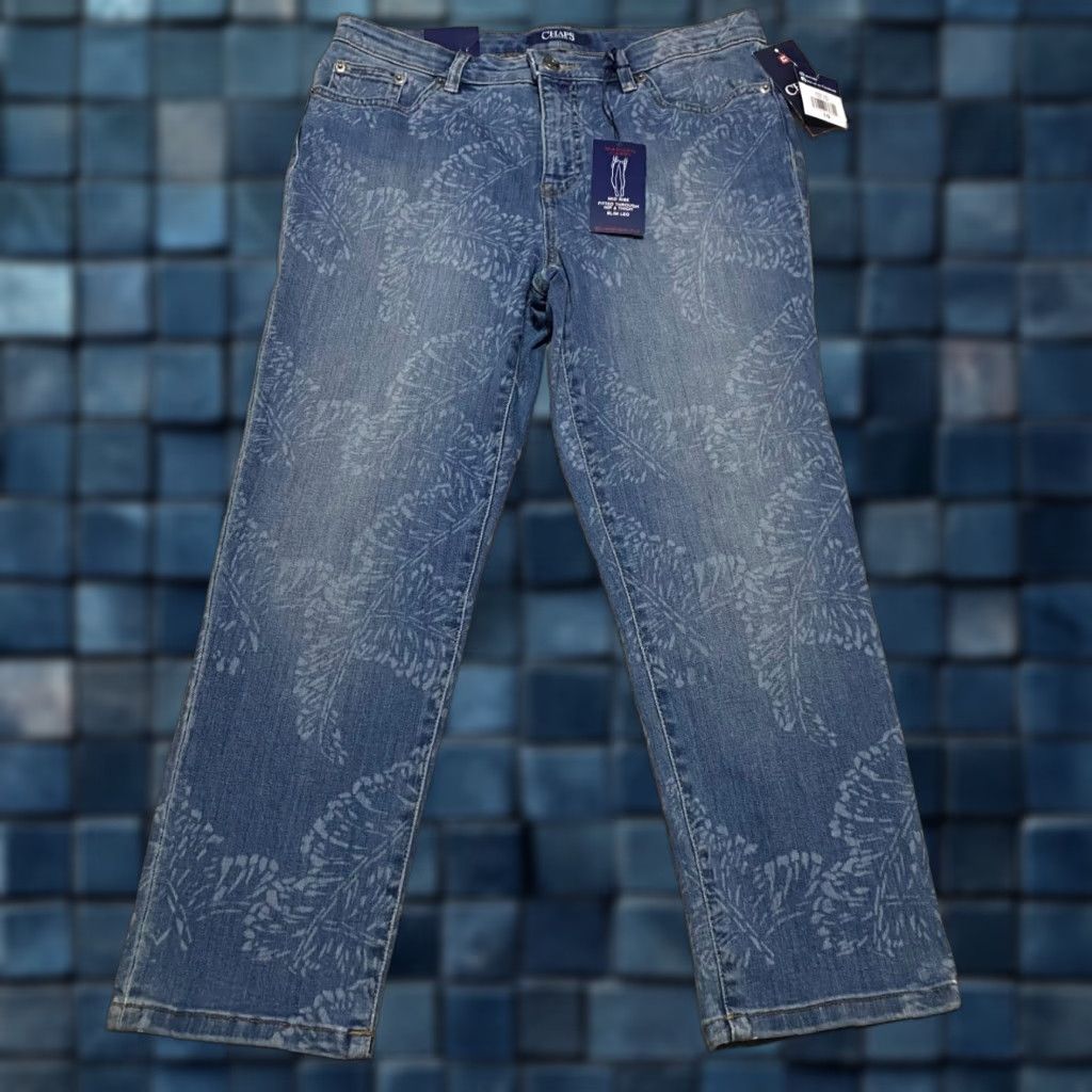 Chaps NWT Chaps Jeans Womens Blue Denim Medium Wash Floral Capri 10 Casual Regular Rise 5-Pocket Womens Girls? Size 32" / US 10 / IT 46 - 1 Thumbnail