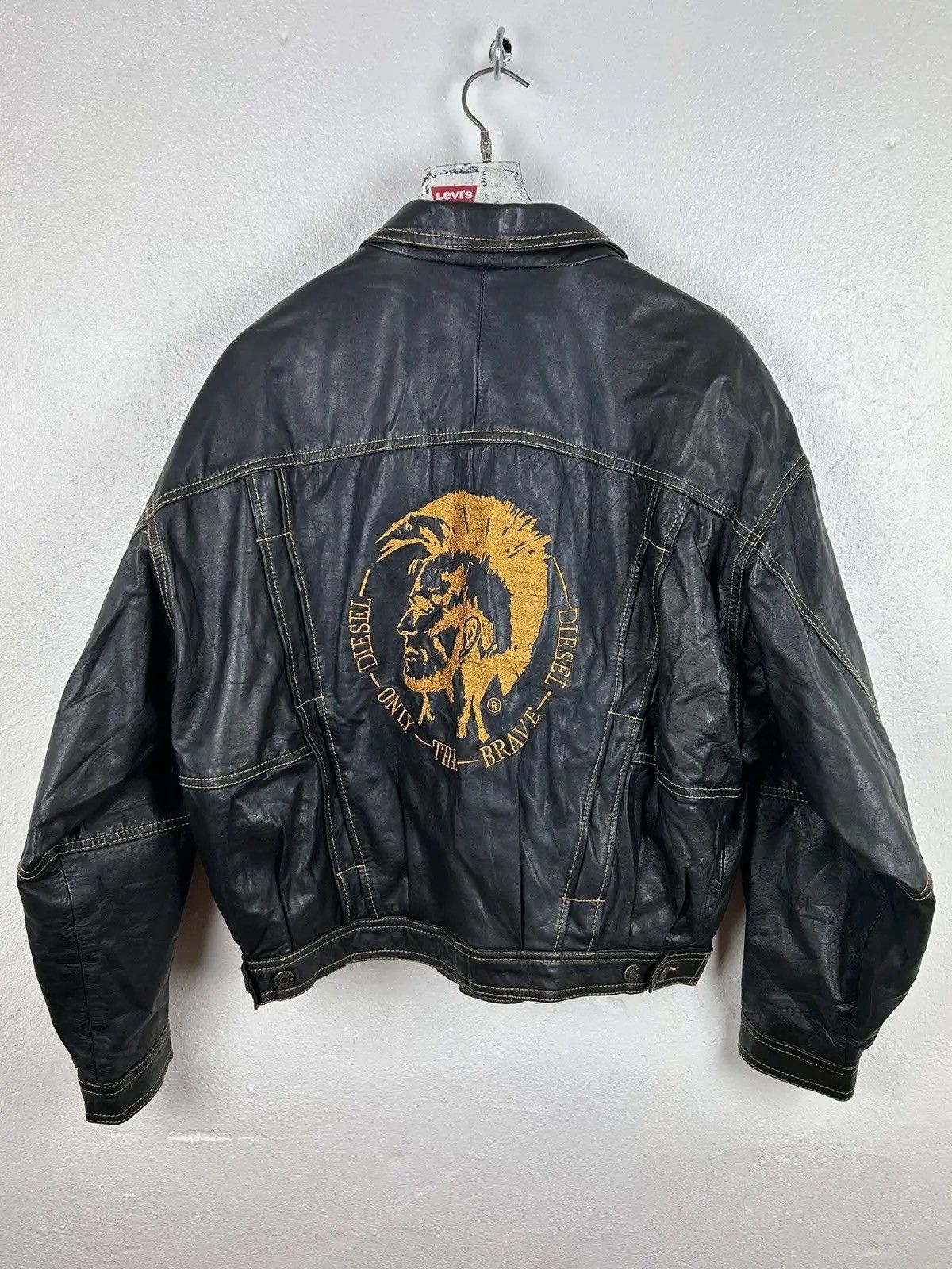 image of 80's Vintage Diesel Only The Brave Retro Leather Jacket in Black, Men's (Size 2XL)