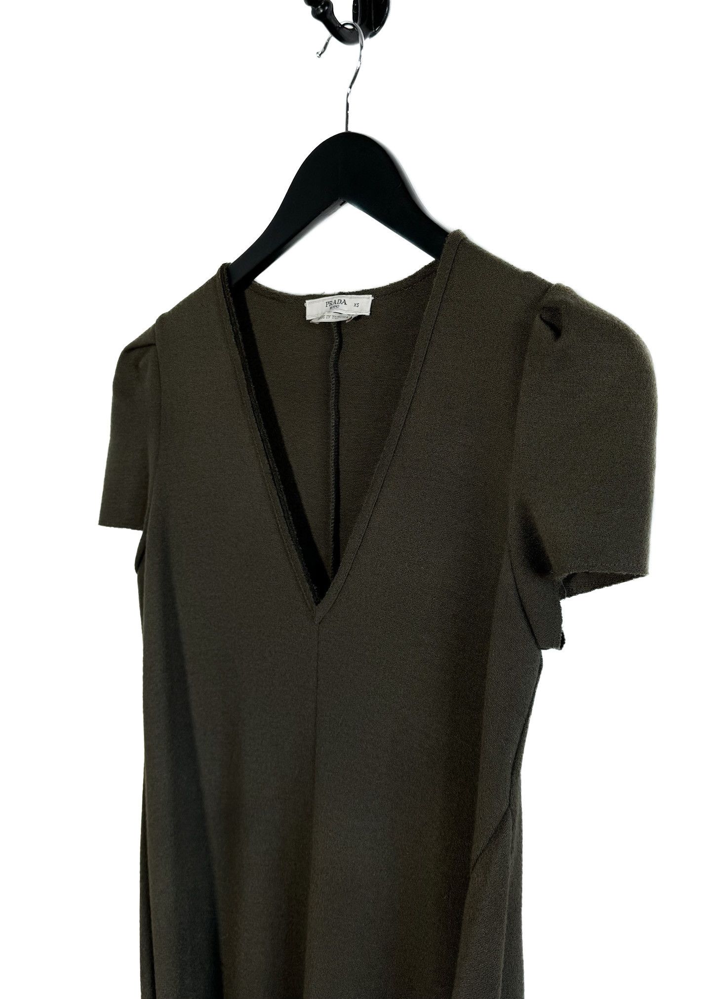 Prada Prada Olive Green Wool Knit Short Sleeves V-neck Dress Size XS / US 0-2 / IT 36-38 - 2 Thumbnail