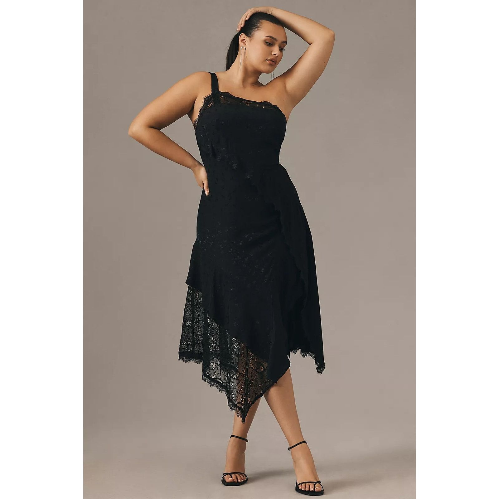 Anthropologie NWT Asymmetrical Lace Maxi Dress $198 SIZE 14P Black Petite Size XL / US 12-14 / IT 48-50 - 4 Thumbnail