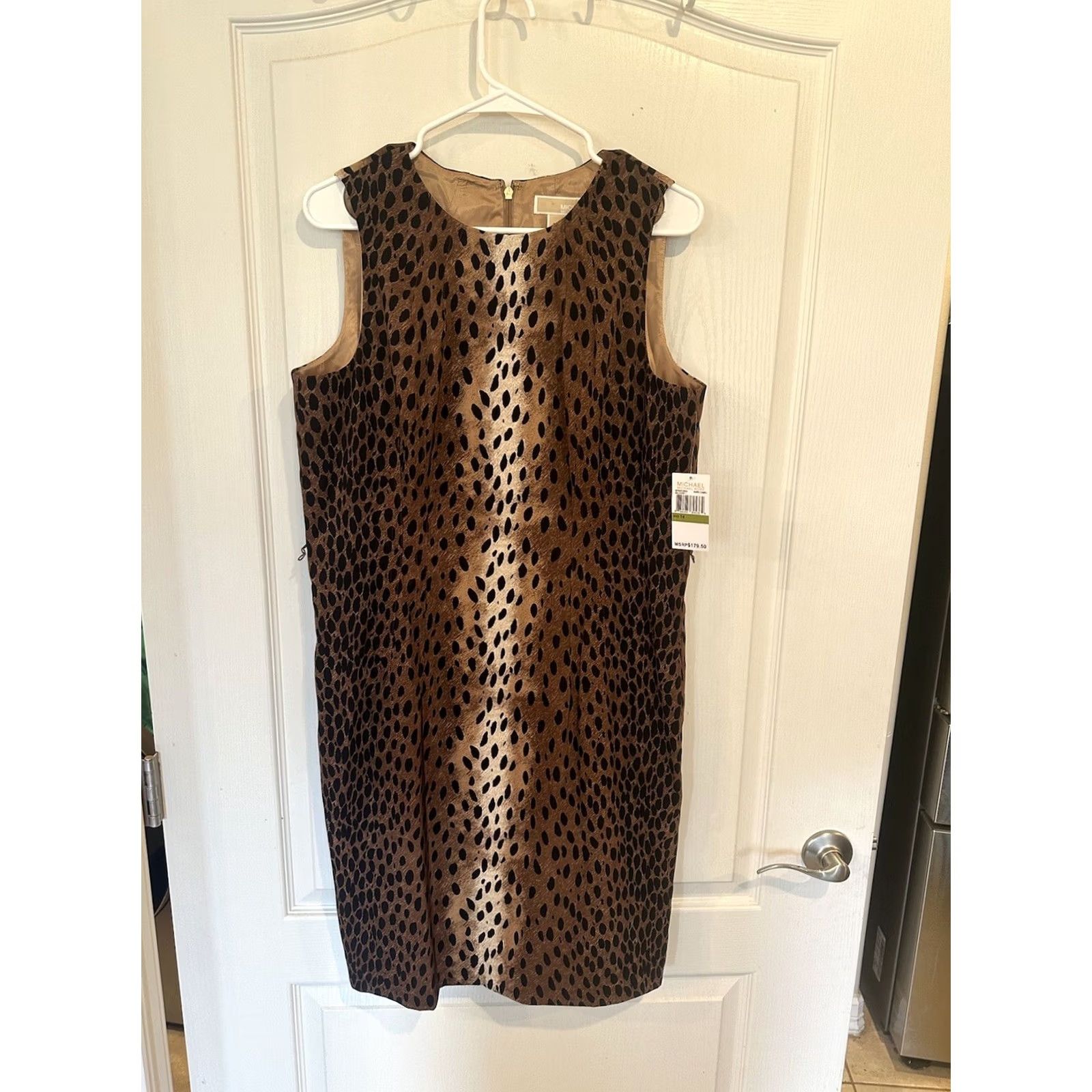 Michael Kors Michael Kors Leopard Animal Print Sleeveless Sheath Midi Dress 14 Multicolor Womens Size XL / US 12-14 / IT 48-50 - 2 Thumbnail