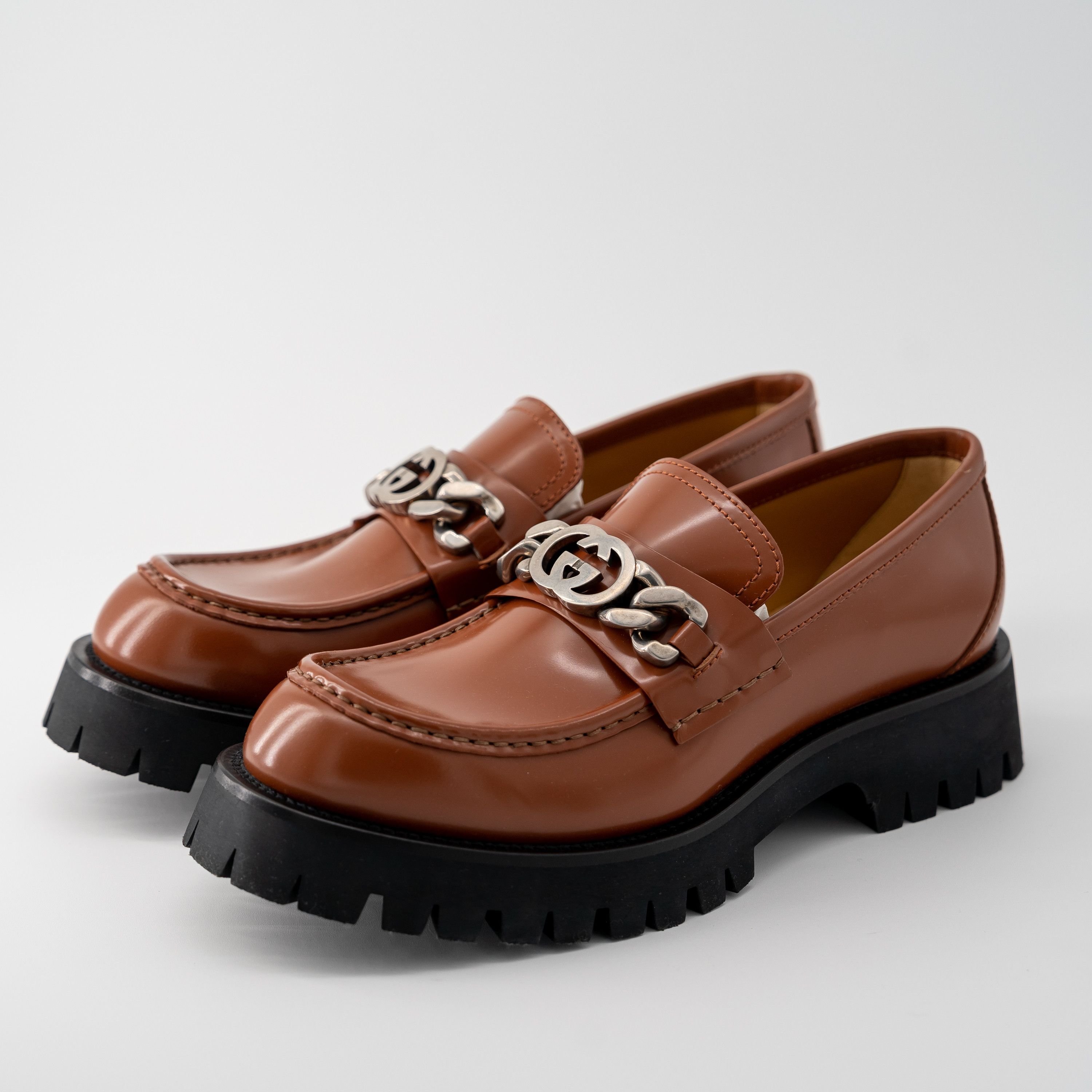 Gucci 9G Gucci Interlocking G Chunky Loafers Brown Leather 