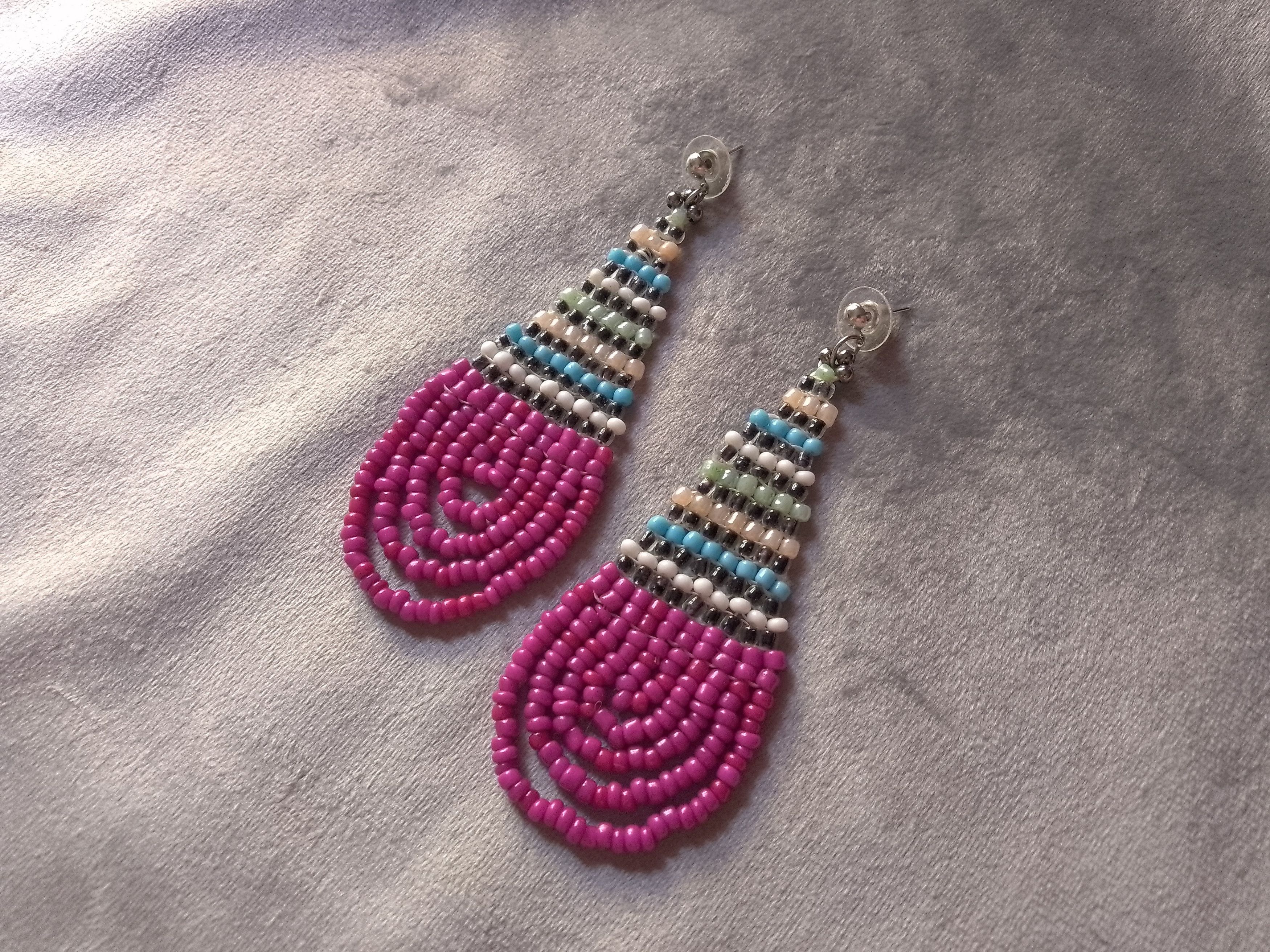 Handmade Earrings Ethnic South Africa Style Pink Beaded Long Size ONE SIZE - 1 Thumbnail