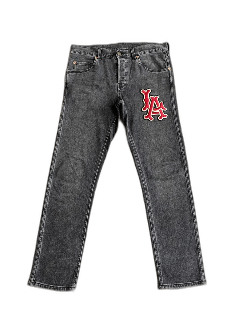 Gucci LA Embroidered Logo Denim Pants-yf