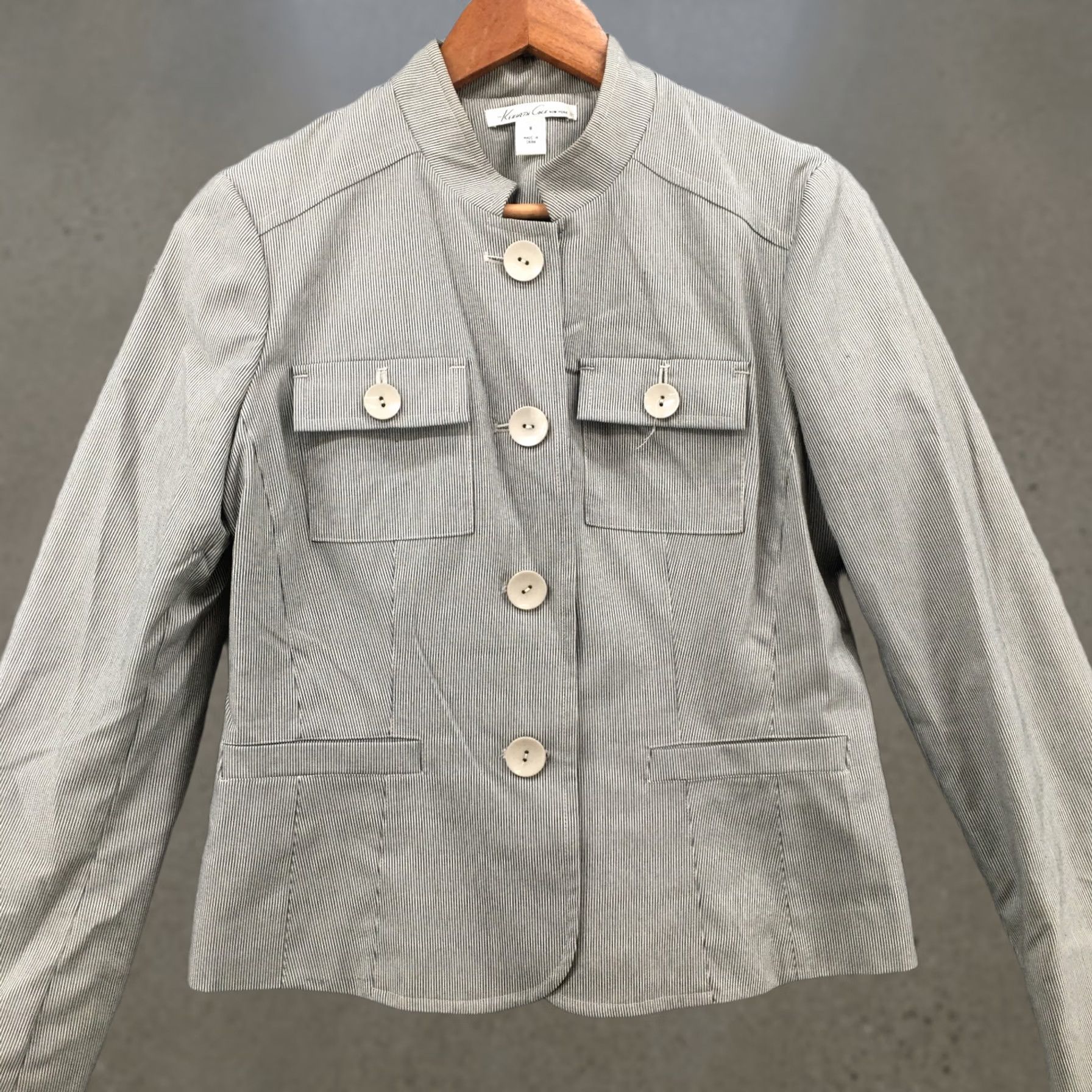 Kenneth Cole Kenneth Cole Blazer Jacket Womens 8 Gray Striped Cotton Blend Button Pockets Size M / US 6-8 / IT 42-44 - 1 Thumbnail